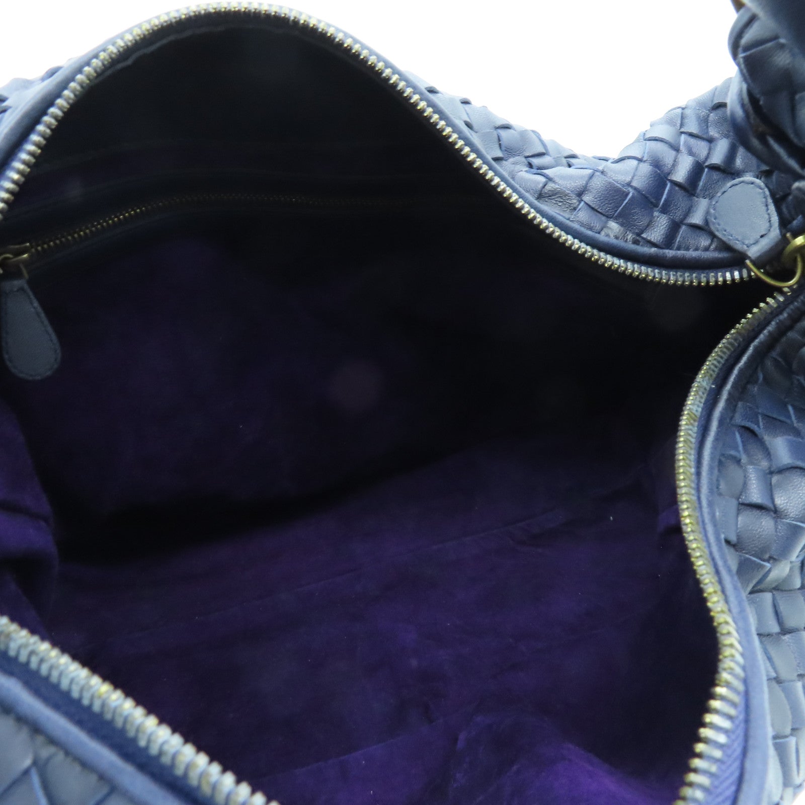BOTTEGA VENETA Leather Hand Bag Gold Buckle Blue/Black