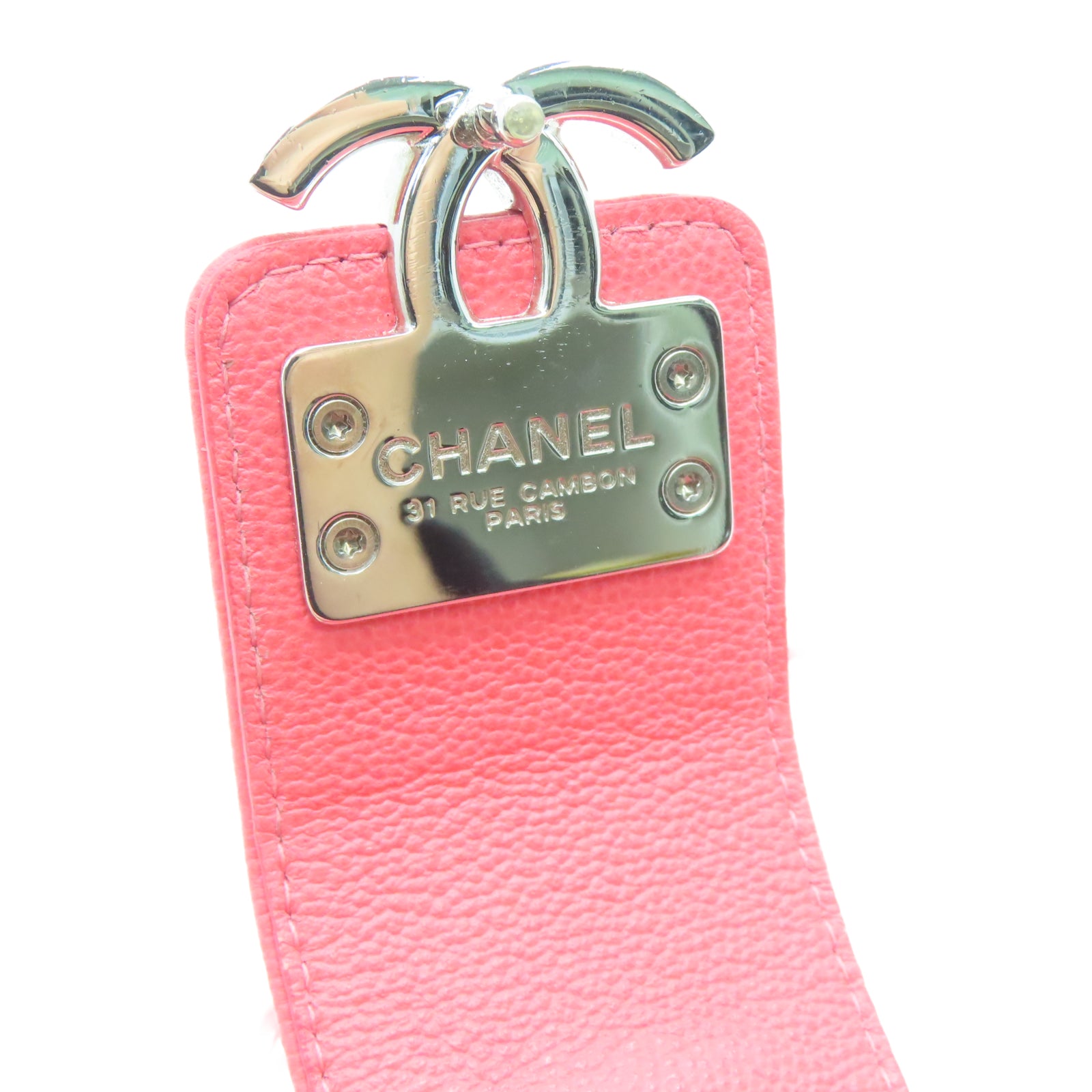 CHANEL 菱格牛皮皮革Shoulder Bag银扣链带肩带袋粉红色