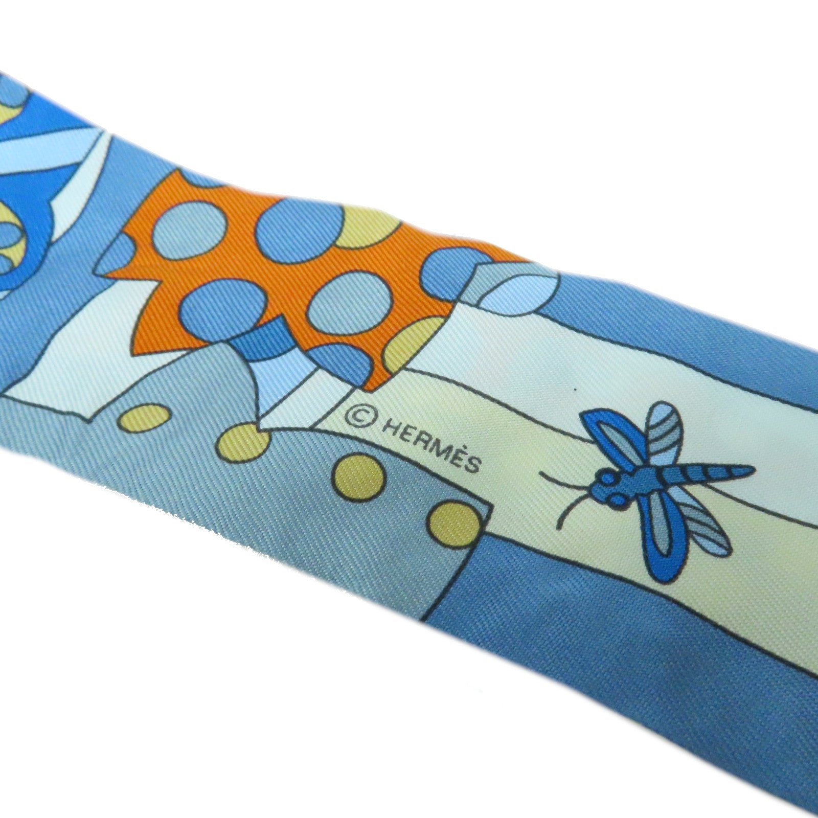 HERMES 絲質Twilly Scarf絲巾藍色