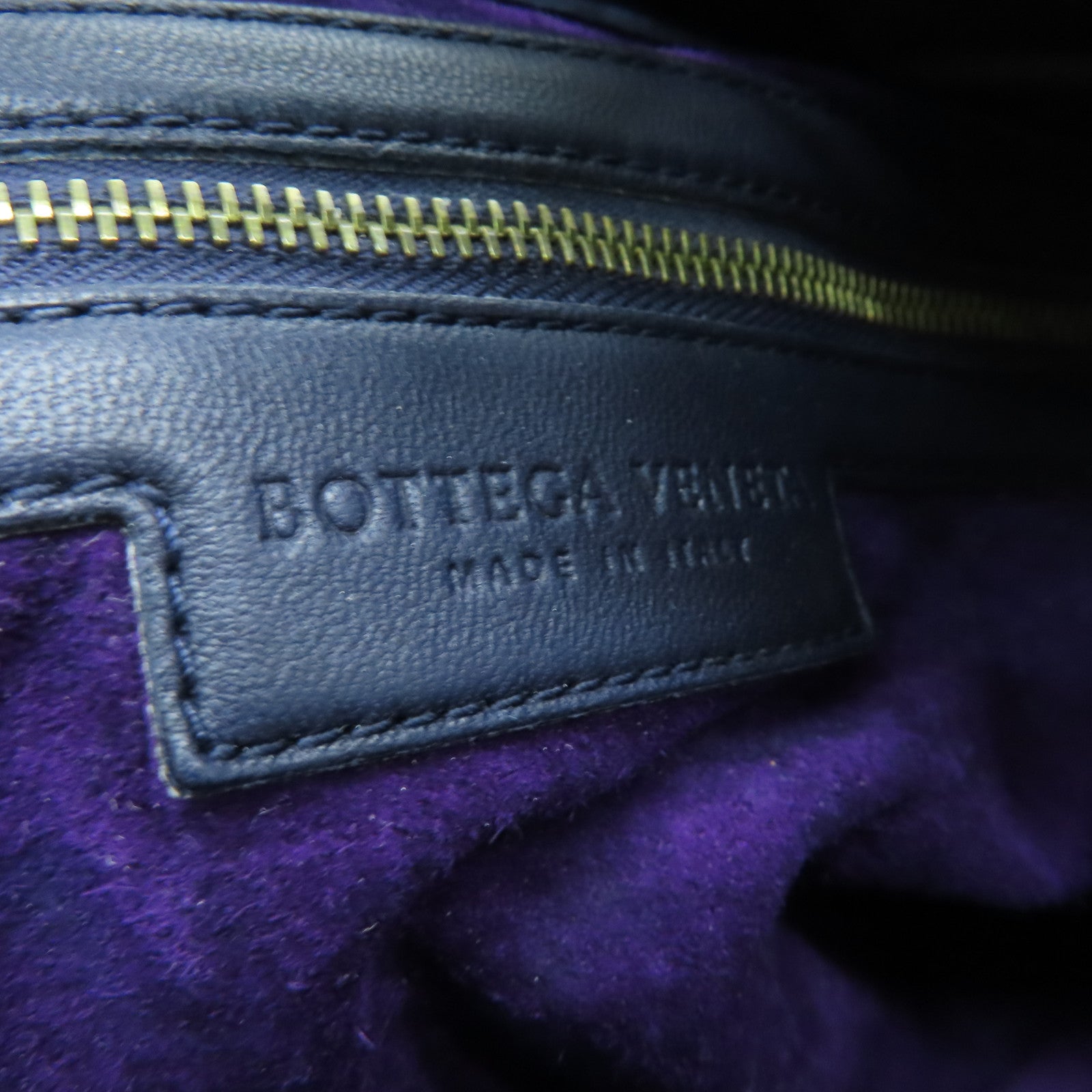 BOTTEGA VENETA Leather Hand Bag Gold Buckle Blue/Black