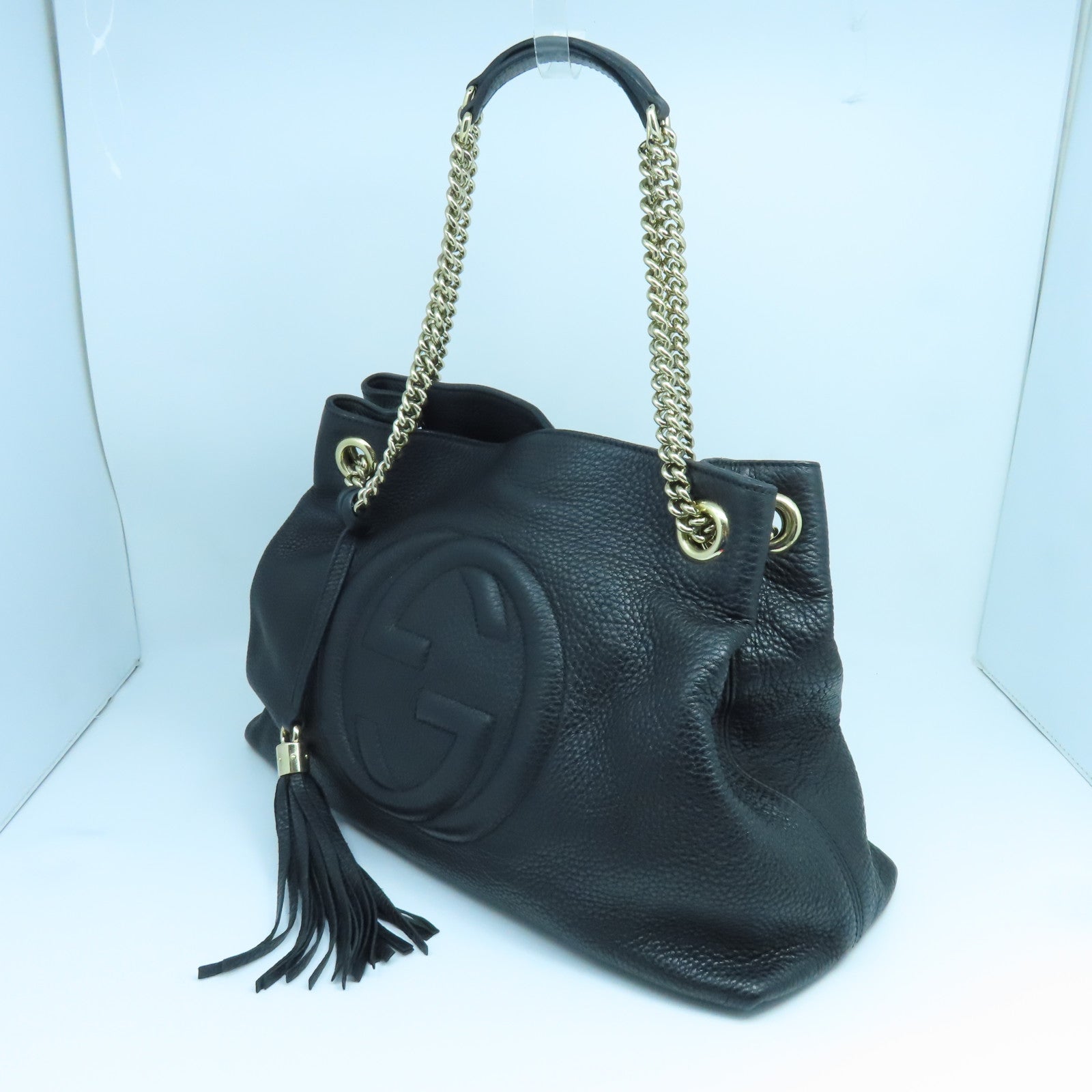 GUCCI 牛皮皮革Chain Shoulder金扣肩背袋黑色