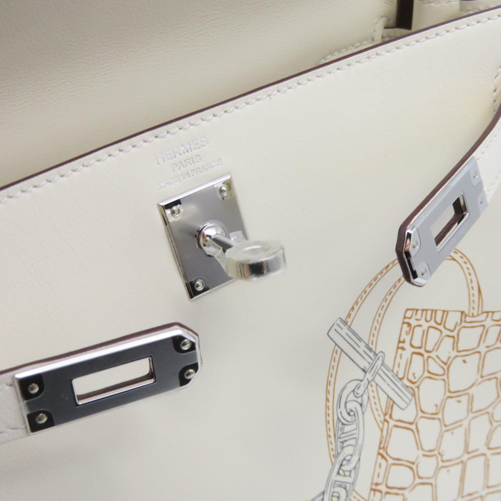 HERMES [Sharp Discount] Swift Leather Silver Buckle Kelly 25 in&amp;out Limited 2Way Shoulder Handle Shoulder Bag Off-White