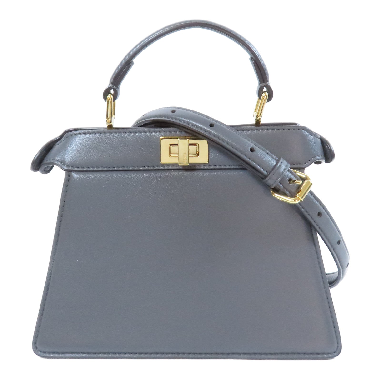 FENDI 牛皮皮革Peekaboo金扣手挽肩背兩用袋灰色