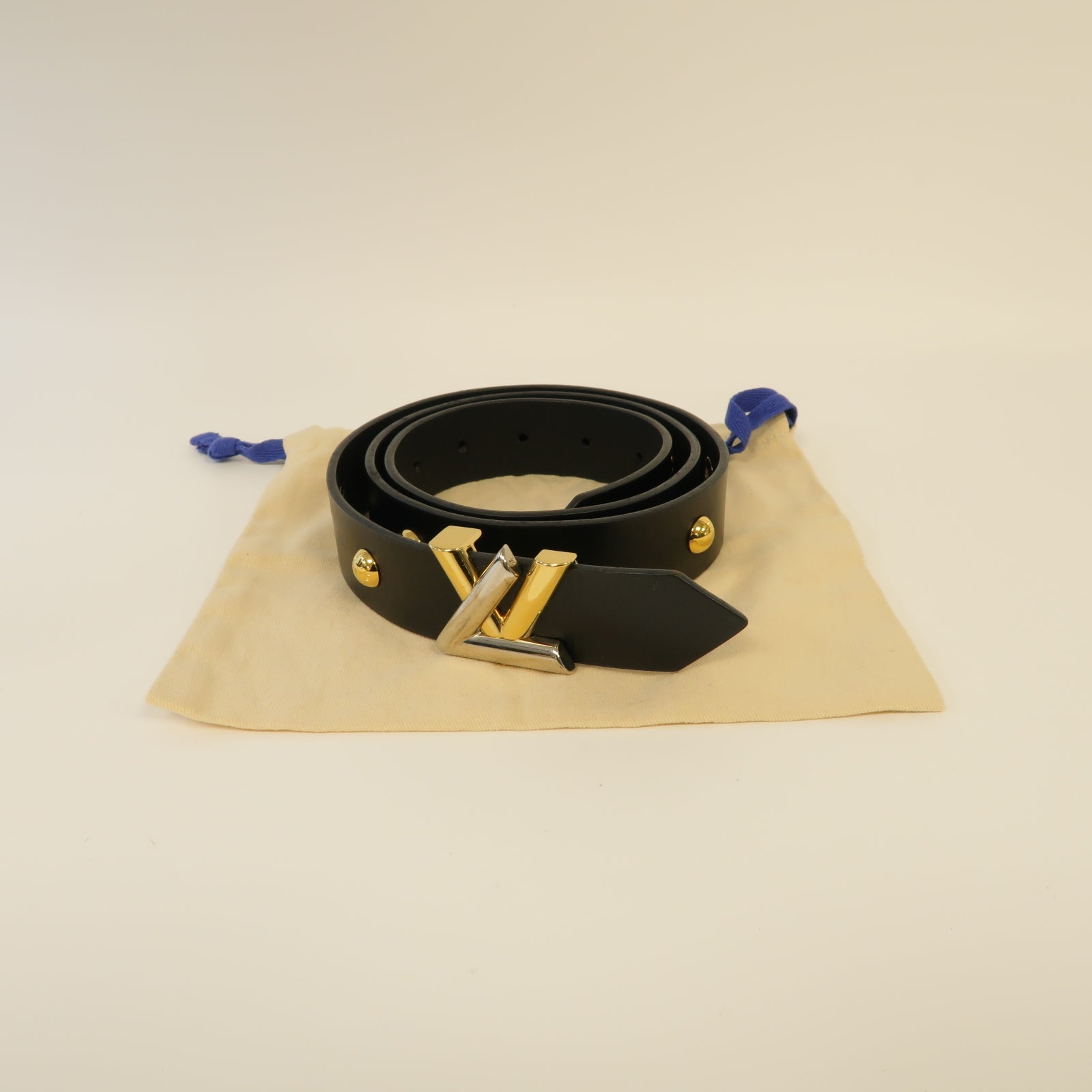 LOUIS VUITTON 牛皮皮革Belt金扣/銀扣皮帶黑色