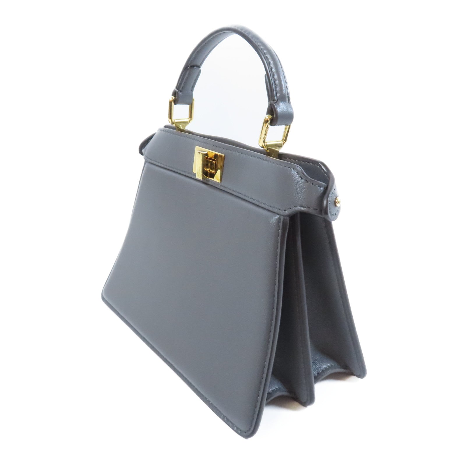 FENDI 牛皮皮革Peekaboo金扣手挽肩背兩用袋灰色