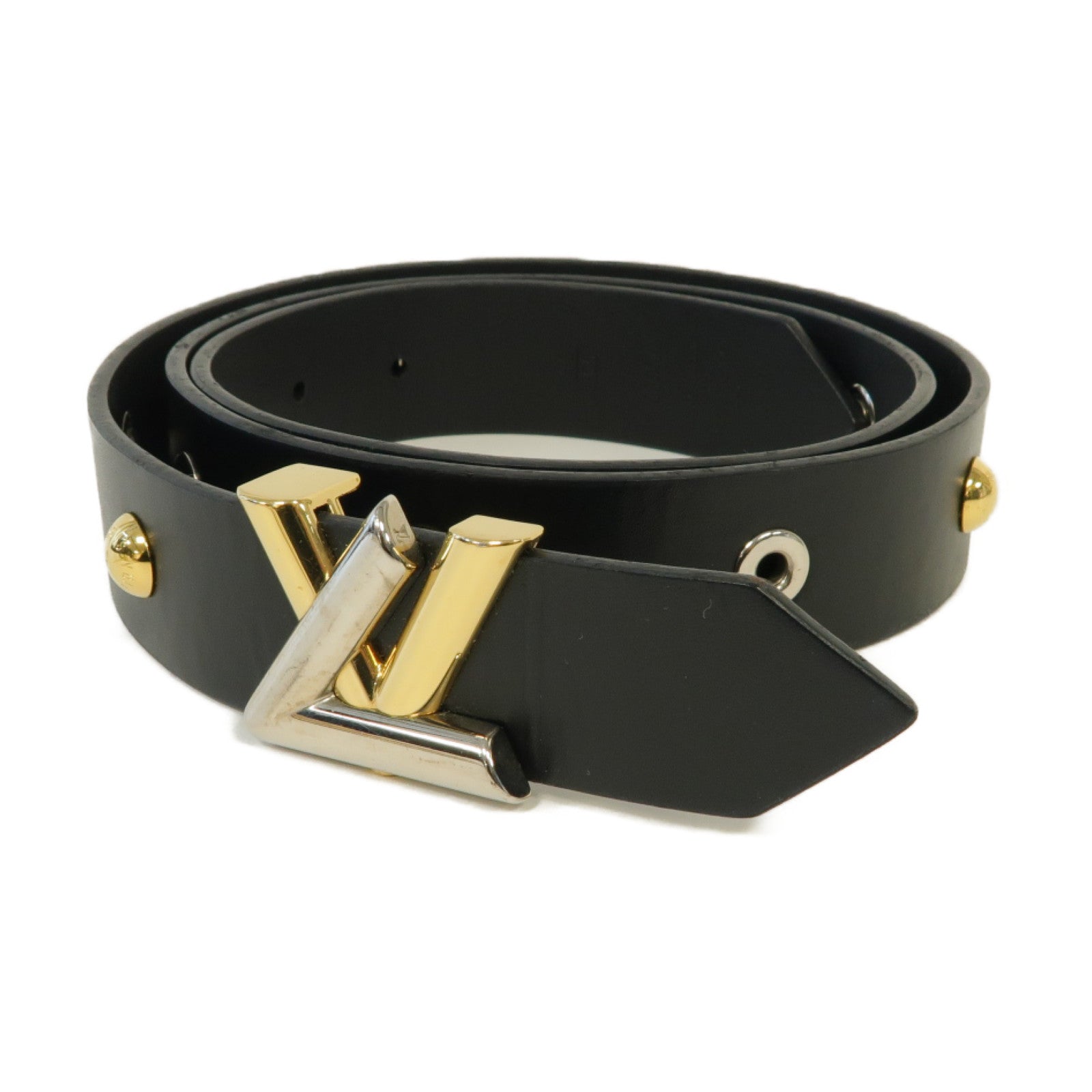 LOUIS VUITTON 牛皮皮革Belt金扣/銀扣皮帶黑色