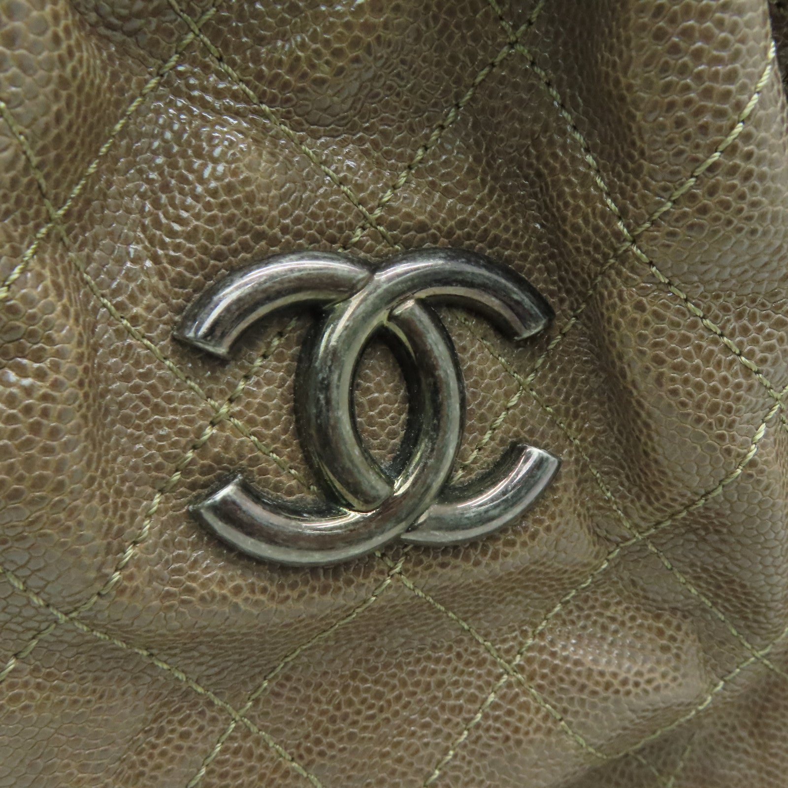 CHANEL 菱格牛皮皮革Totebag银扣手挽袋啡色