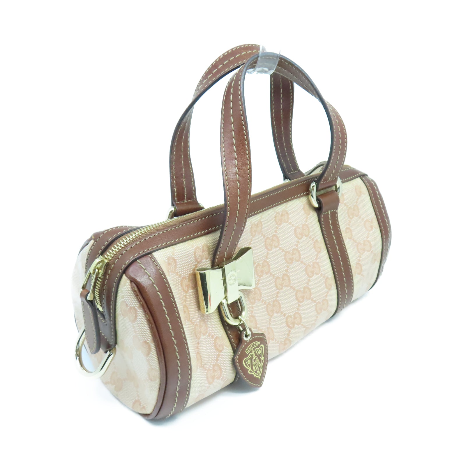 GUCCI 塗層帆布Ribbon金扣手挽袋棕色