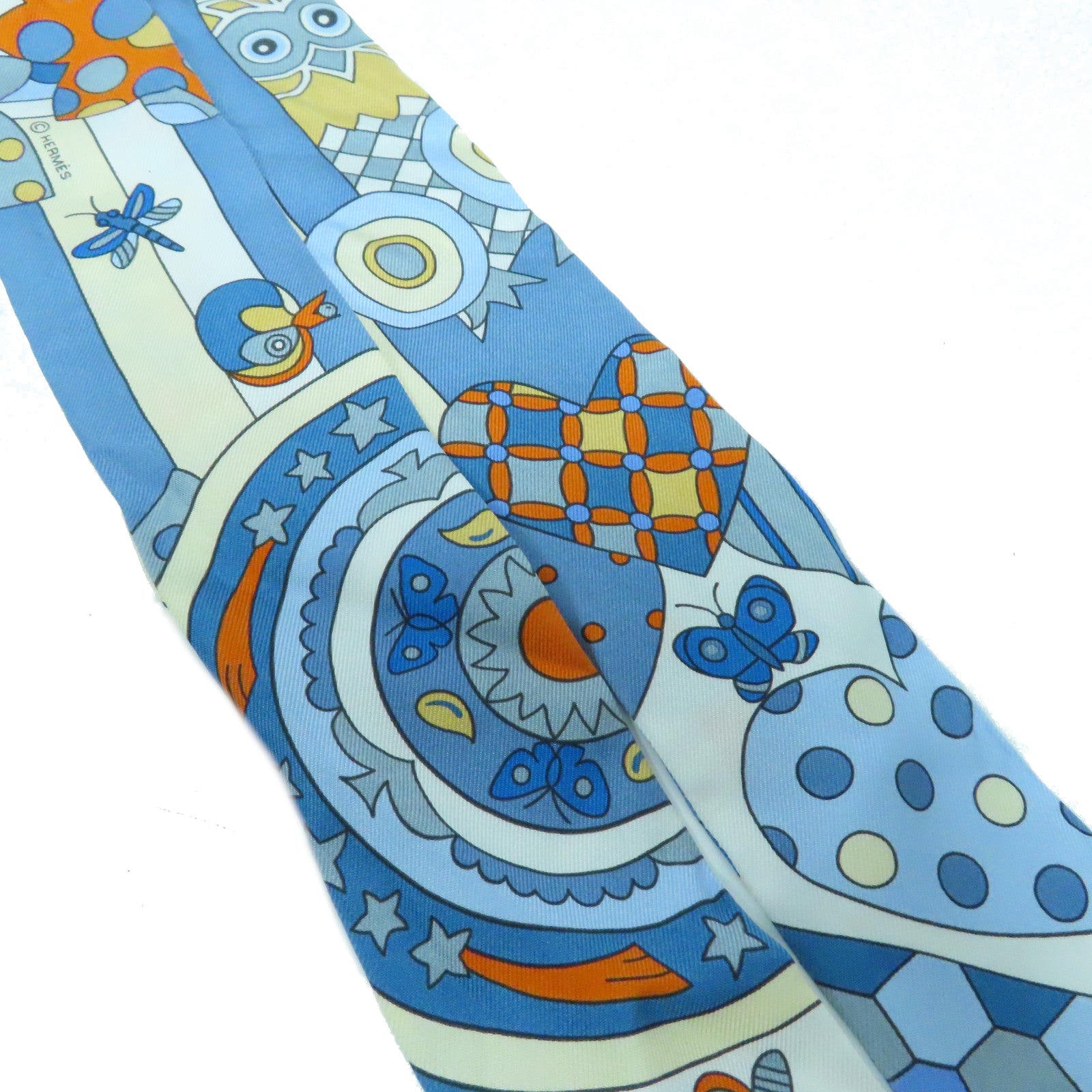 HERMES 絲質Twilly Scarf絲巾藍色