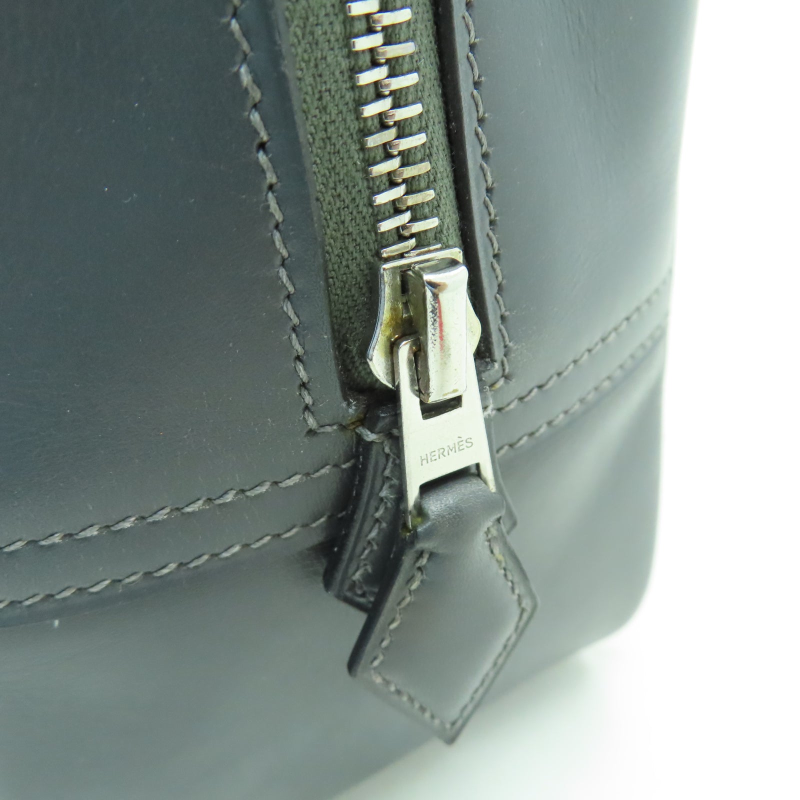 HERMES Box Calf皮革Plume 32銀扣手挽袋石墨灰色