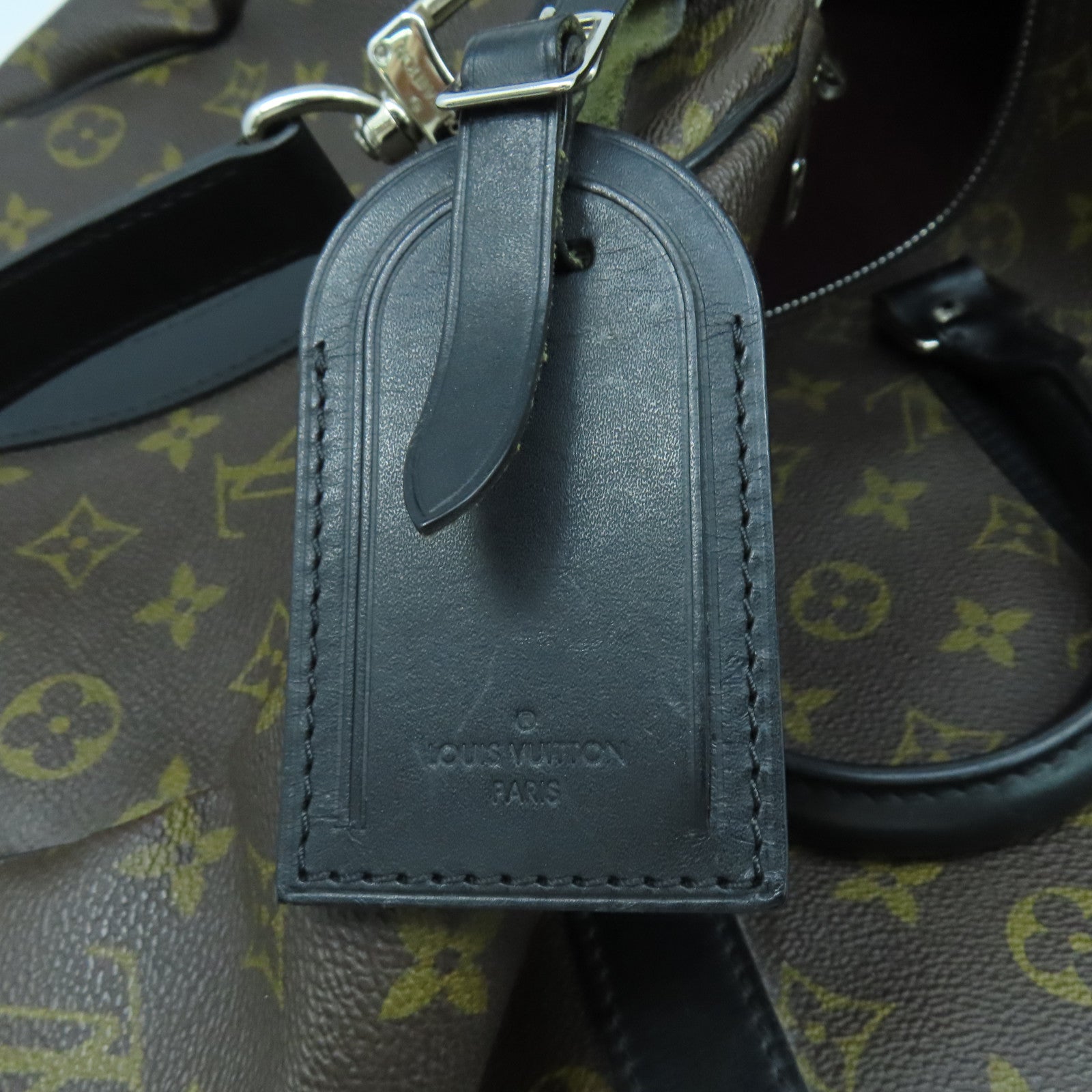 LOUIS VUITTON Monogram Macassar Keepall 45銀扣手挽肩背兩用袋黑色/啡色