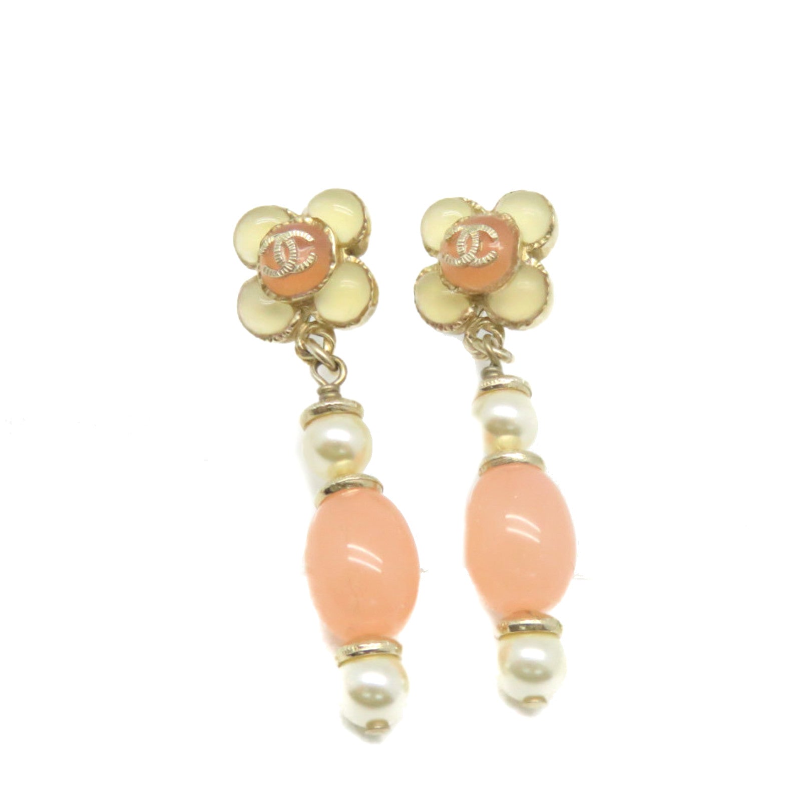 CHANEL 金屬/PCV/仿珍珠Earrings耳環粉紅色/米白色