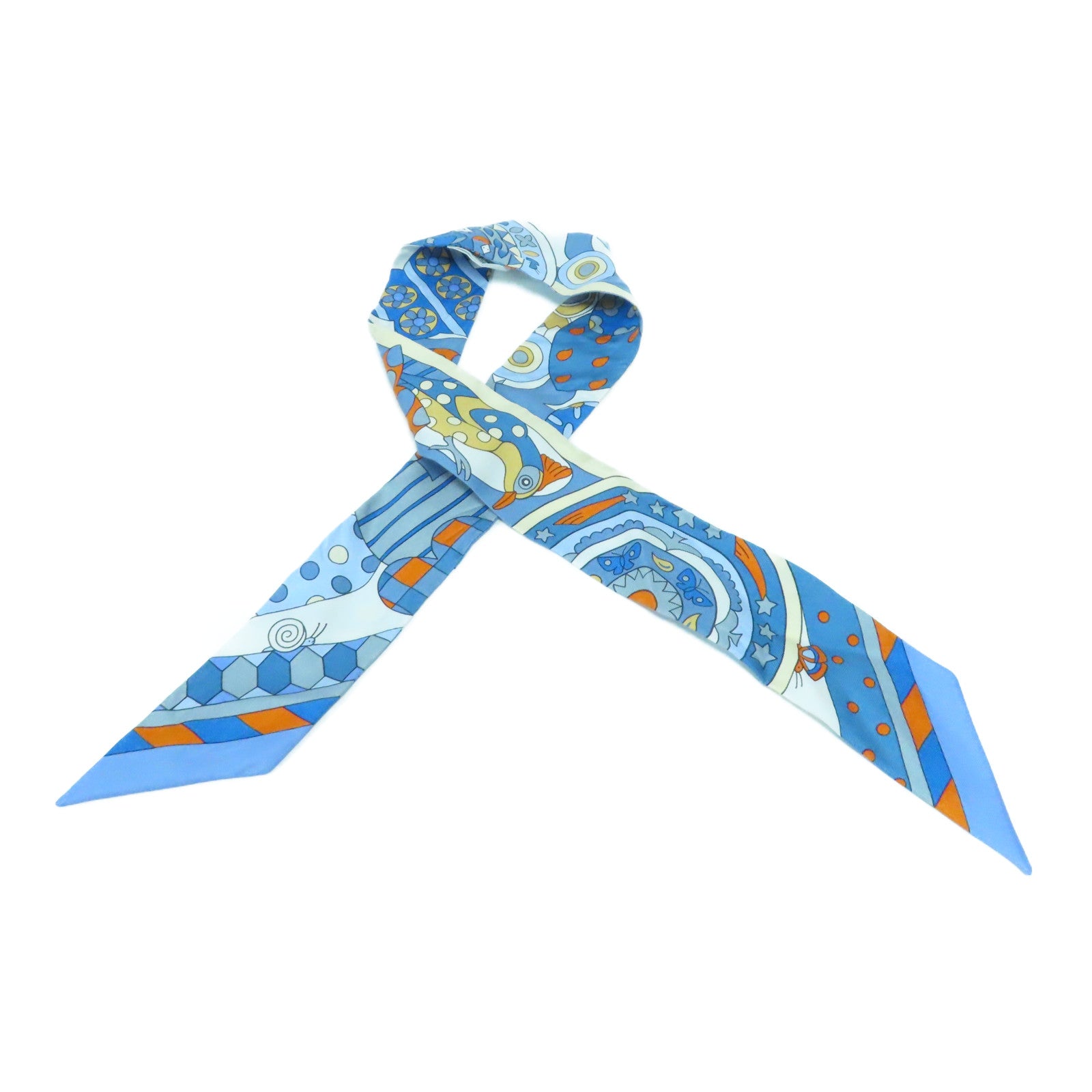 HERMES 絲質Twilly Scarf絲巾藍色