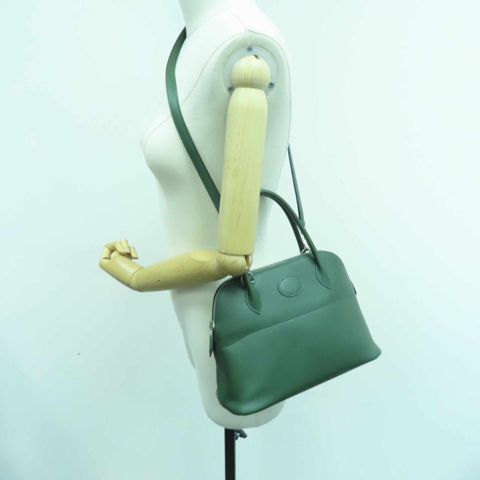 HERMES Epsom皮革Bolide 27 Hand Bag银扣手挽袋绿色