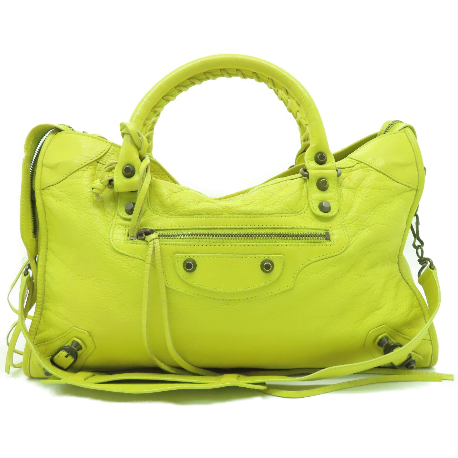 BALENCIAGA 羊皮皮革City黑扣手挽肩背兩用袋黃色