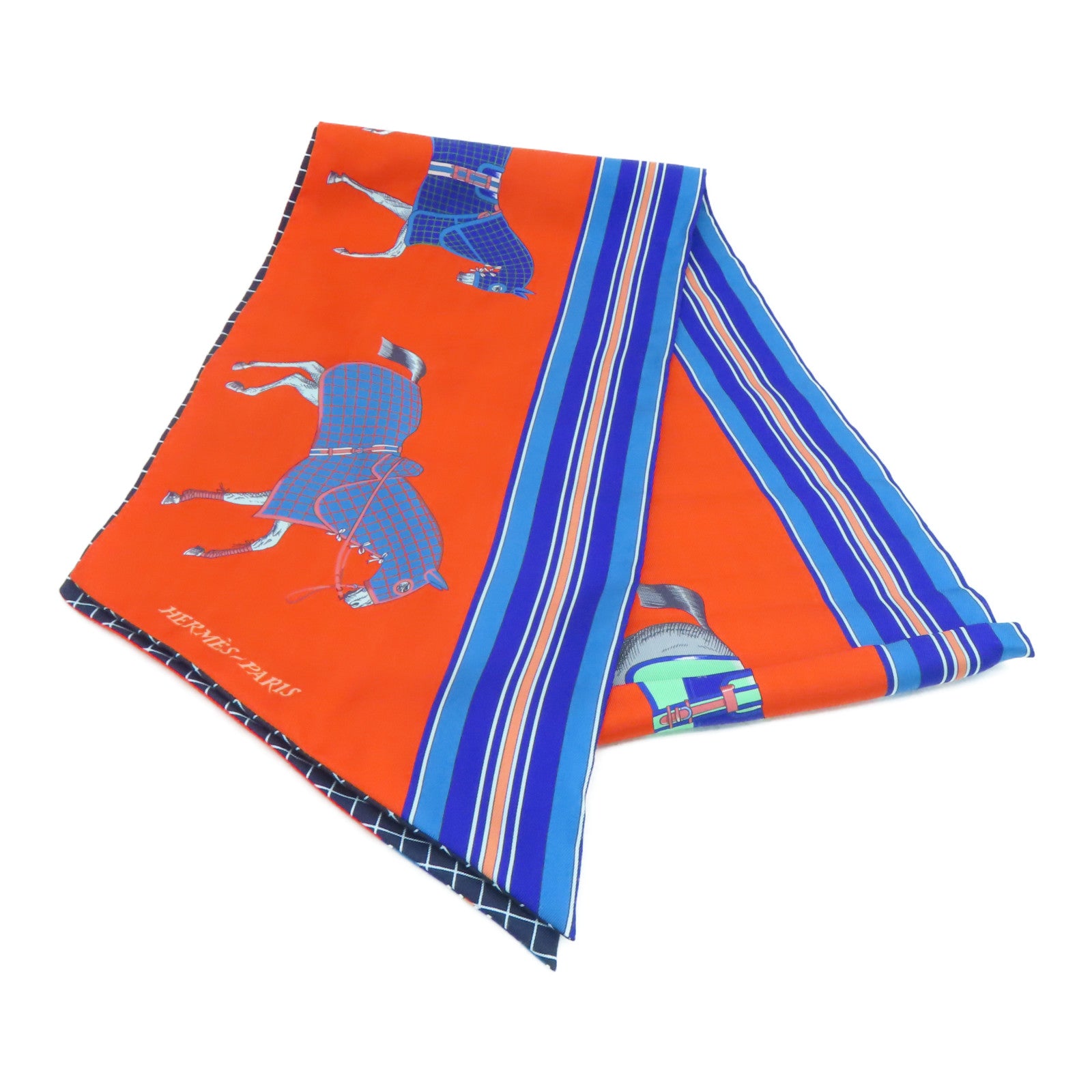 HERMES Silk Maxi Twilly Scrafs Orange/Blue