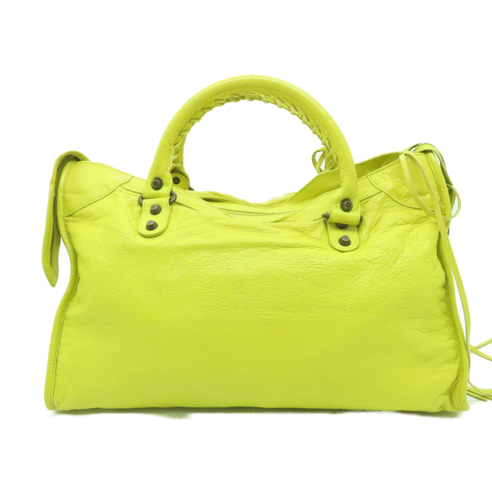 BALENCIAGA 羊皮皮革City黑扣手挽肩背兩用袋黃色