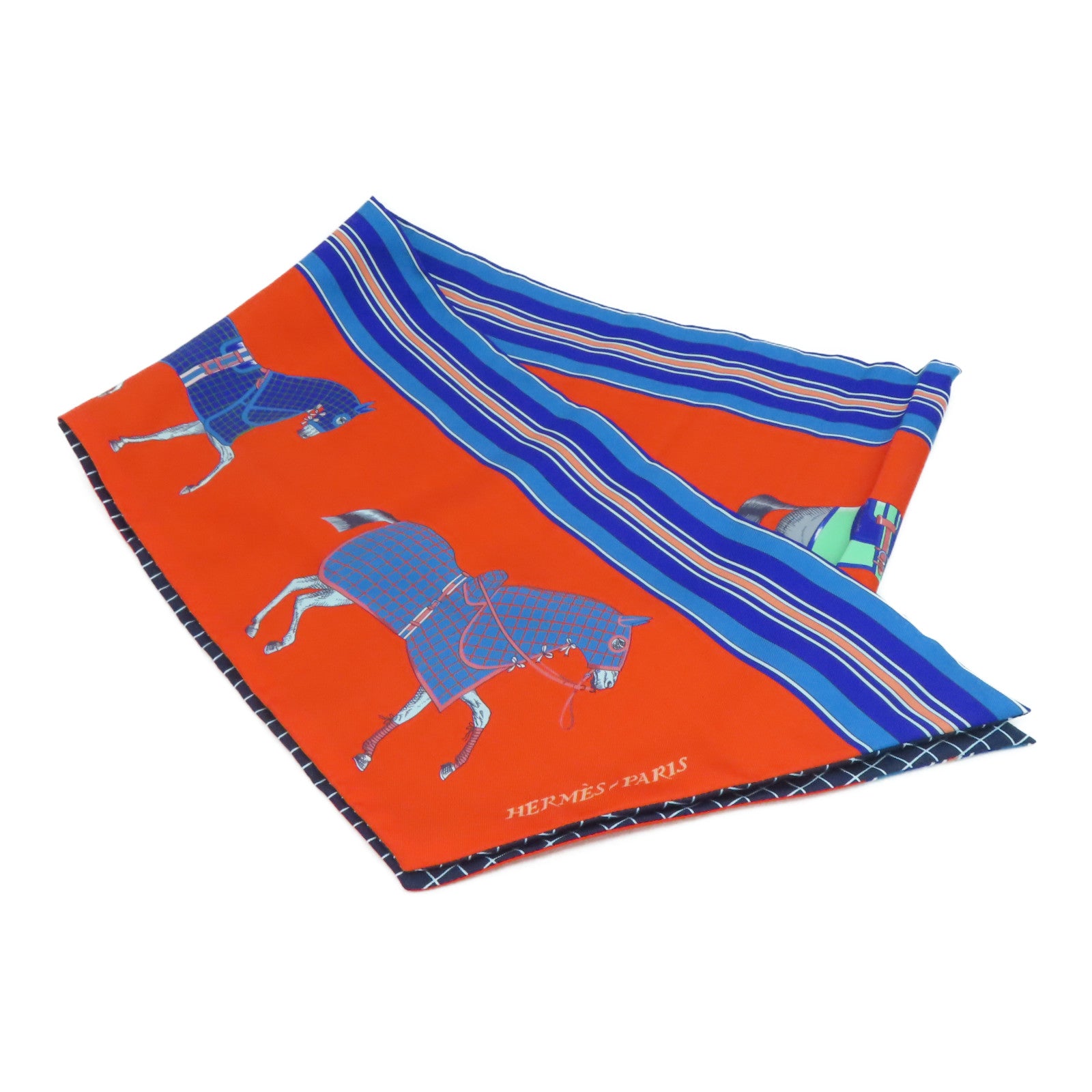 HERMES Silk Maxi Twilly Scrafs Orange/Blue