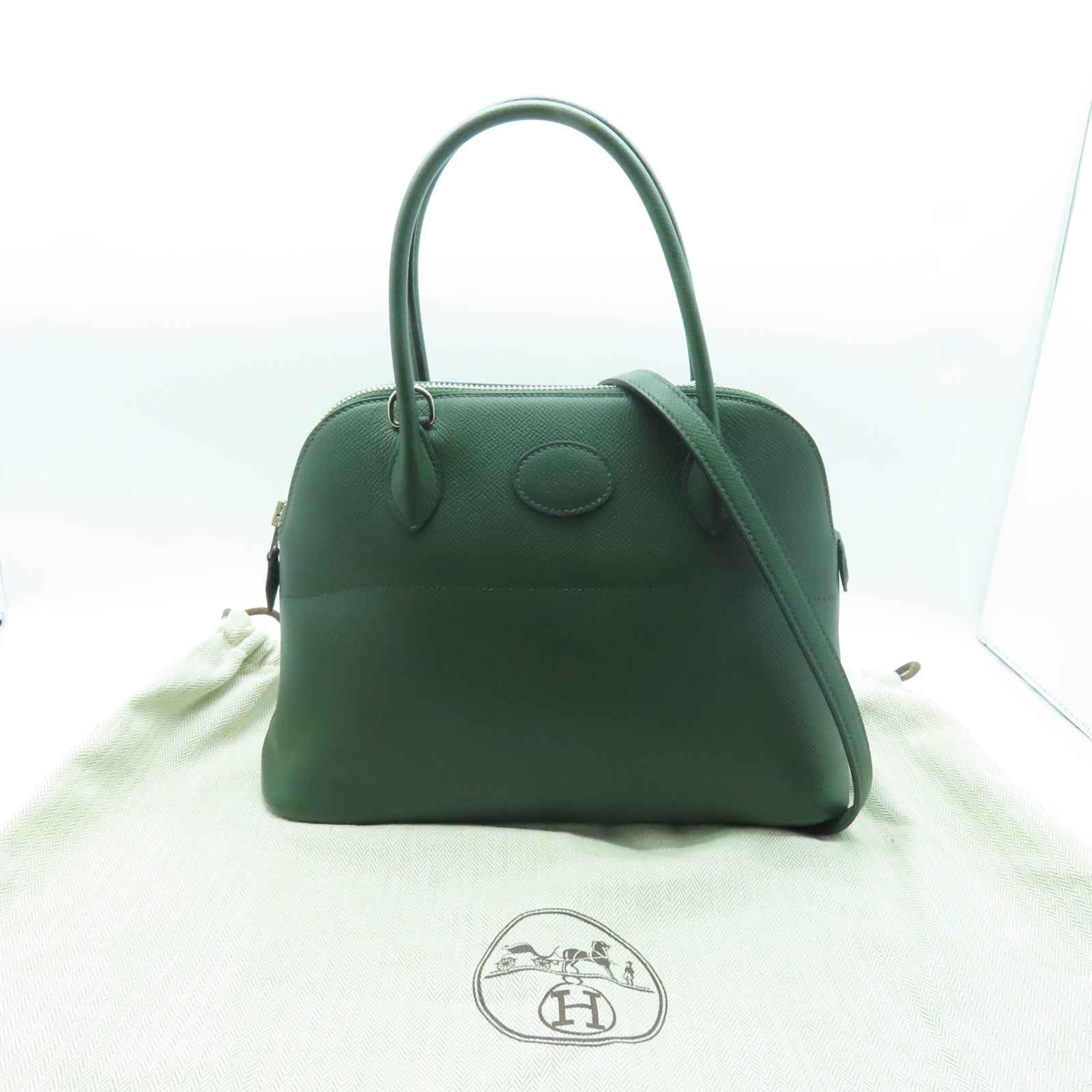 HERMES Epsom皮革Bolide 27 Hand Bag银扣手挽袋绿色
