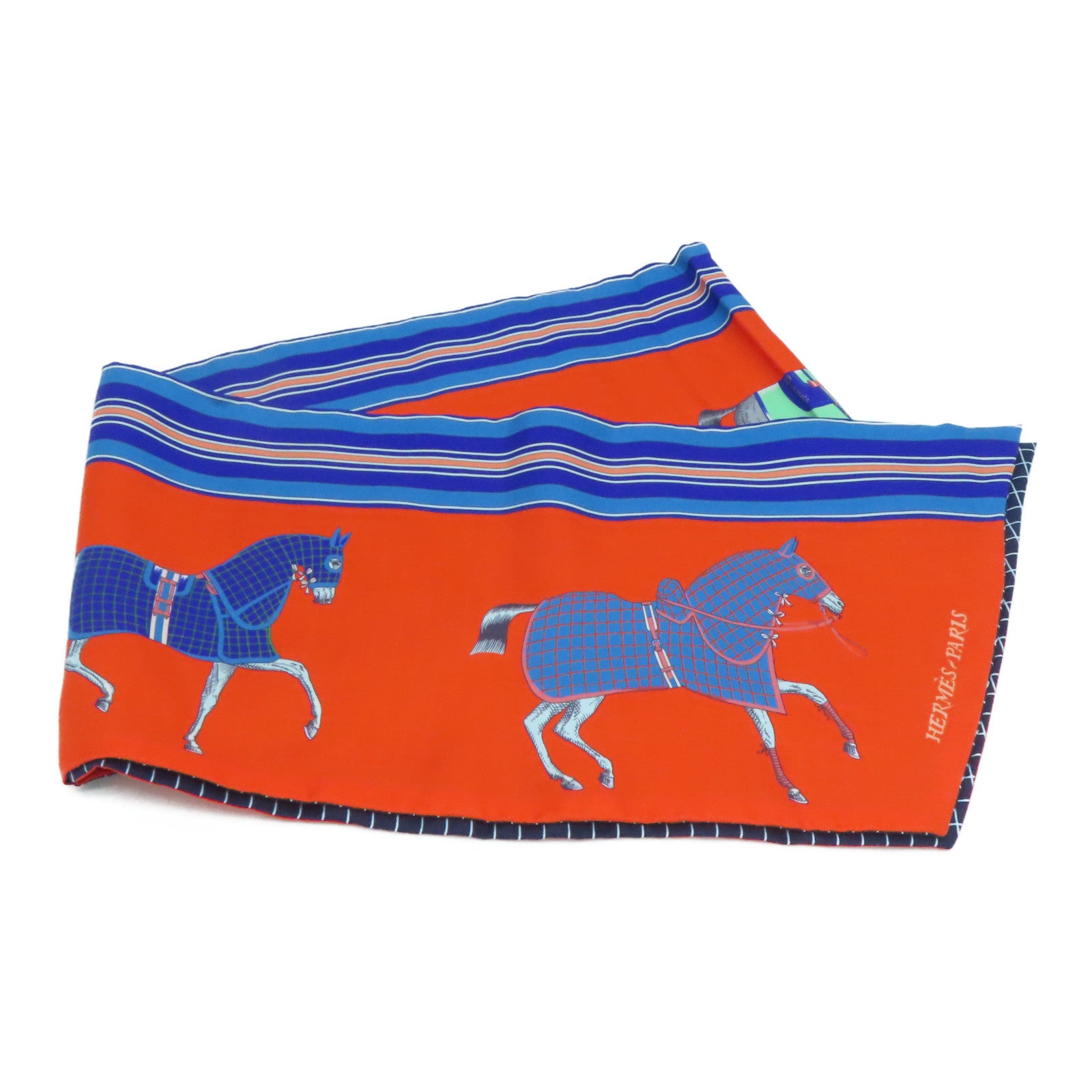 HERMES Silk Maxi Twilly Scrafs Orange/Blue