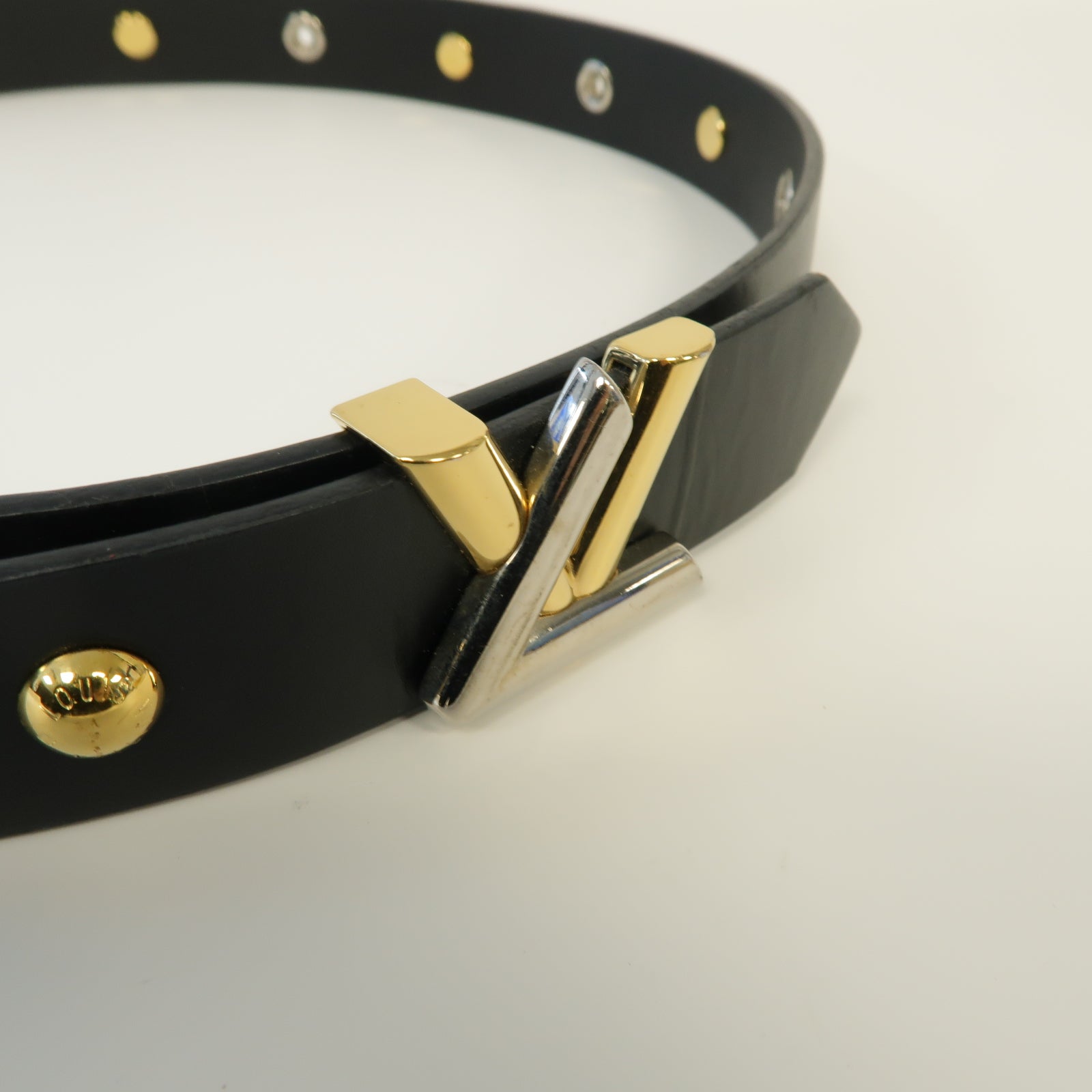 LOUIS VUITTON 牛皮皮革Belt金扣/銀扣皮帶黑色