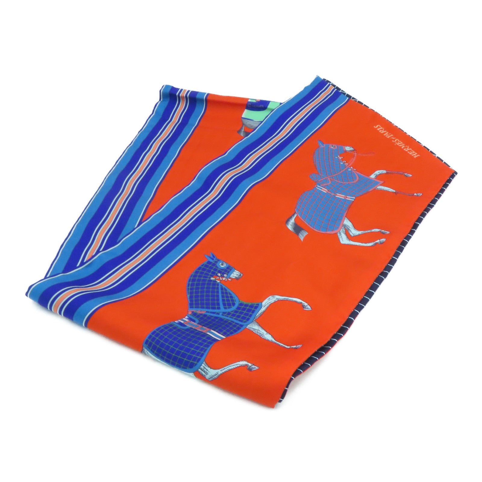 HERMES Silk Maxi Twilly Scrafs Orange/Blue