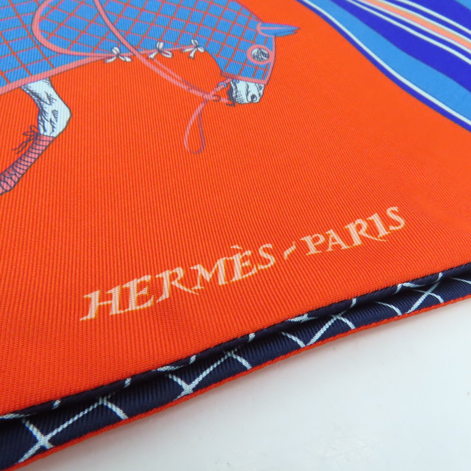HERMES Silk Maxi Twilly Scrafs Orange/Blue