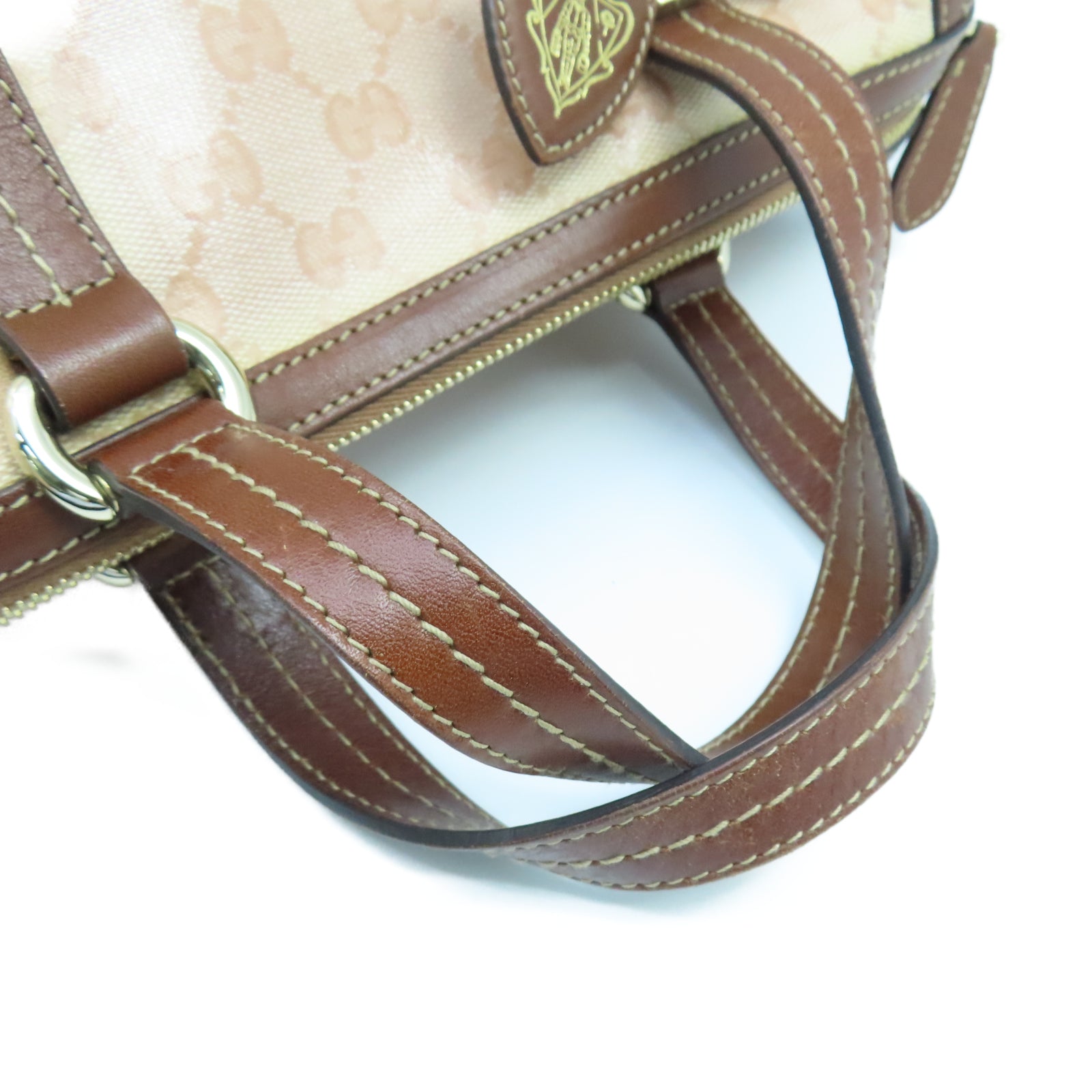 GUCCI 塗層帆布Ribbon金扣手挽袋棕色