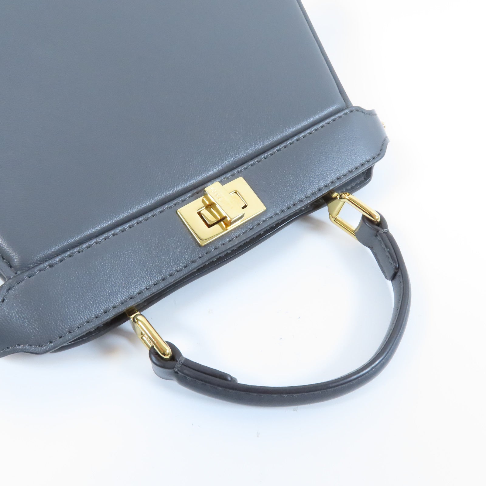 FENDI 牛皮皮革Peekaboo金扣手挽肩背兩用袋灰色
