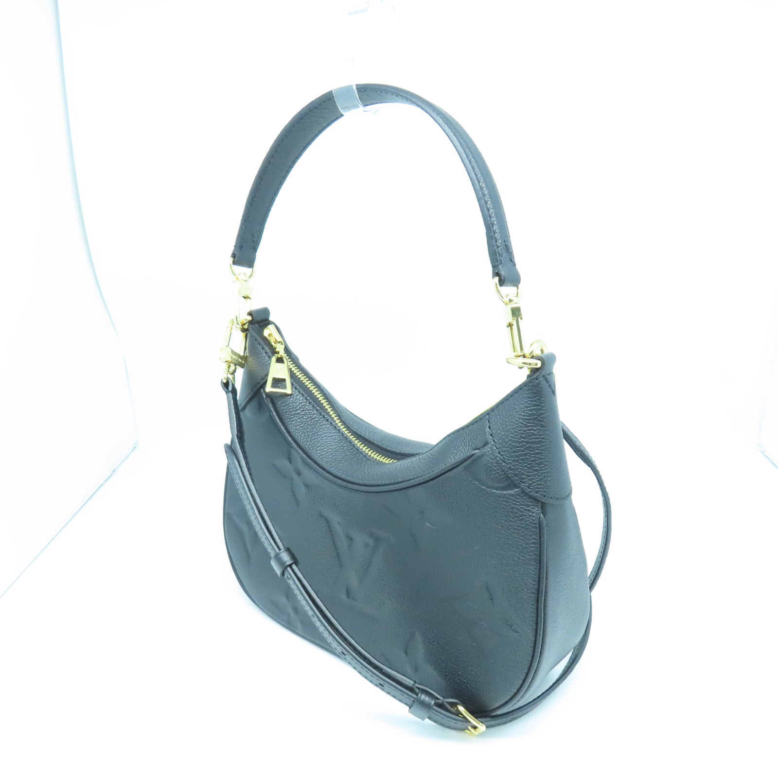 LOUIS VUITTON Monogram Empreinte Bagatelle gold buckle shoulder shoulder bag black