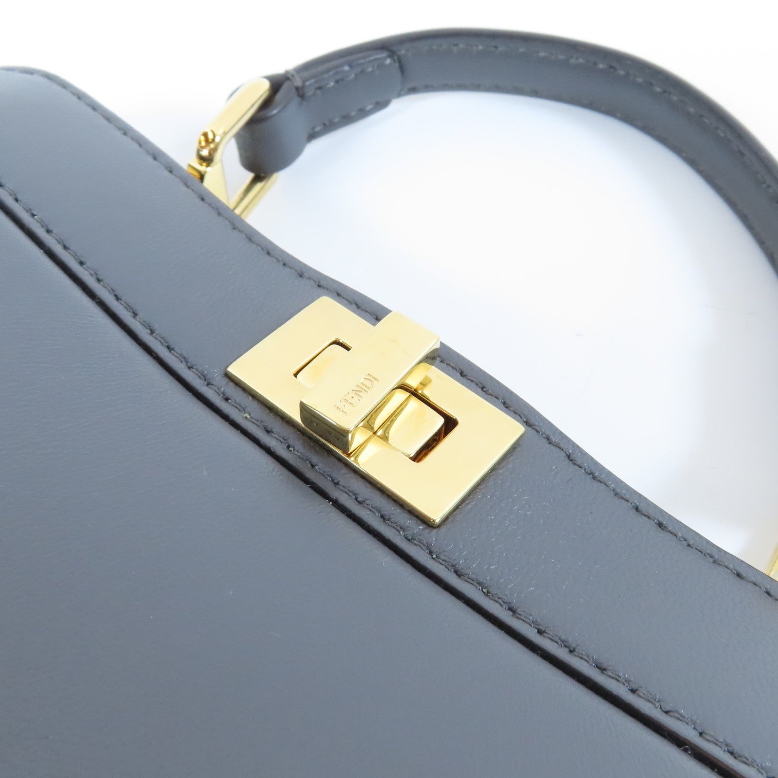 FENDI 牛皮皮革Peekaboo金扣手挽肩背兩用袋灰色