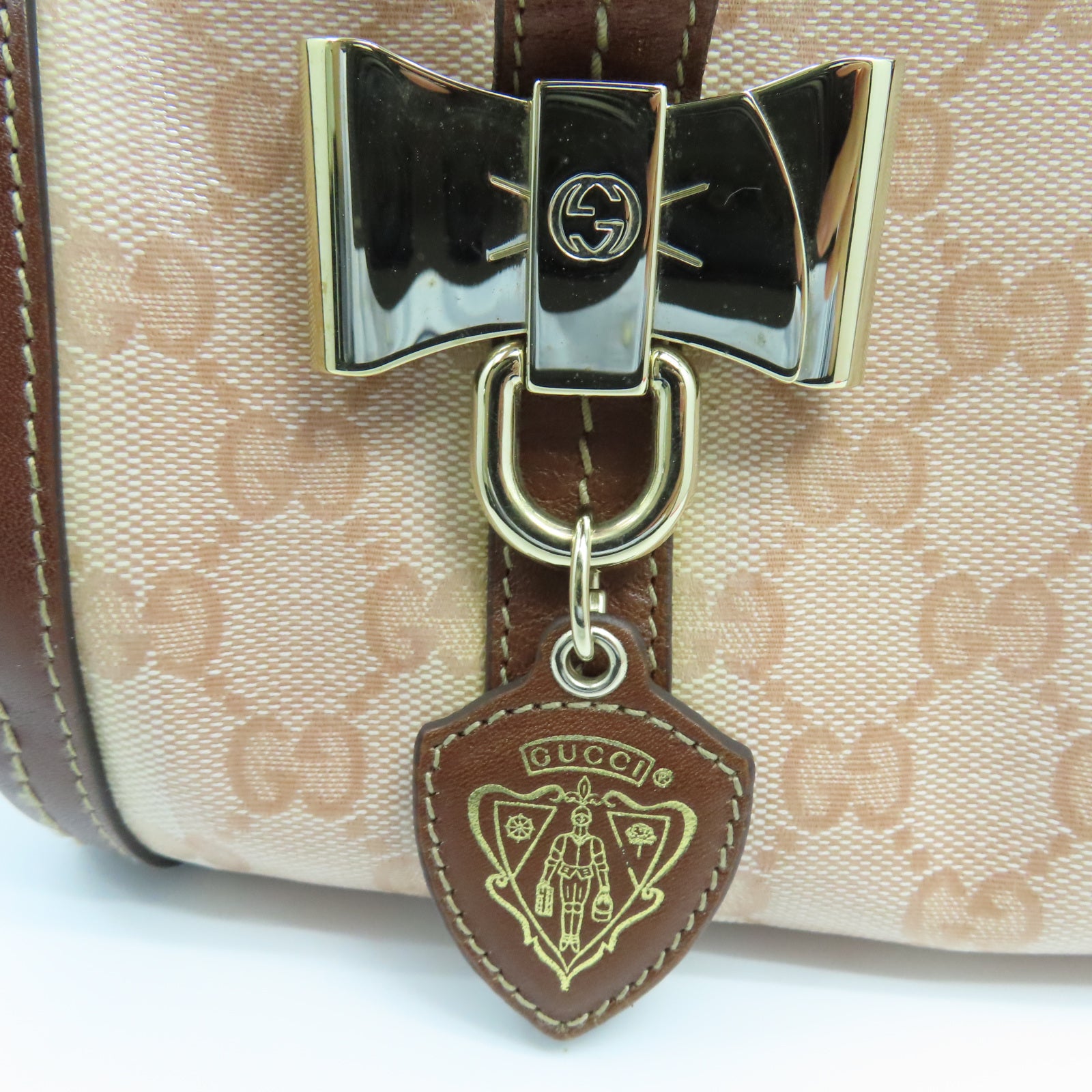 GUCCI 塗層帆布Ribbon金扣手挽袋棕色