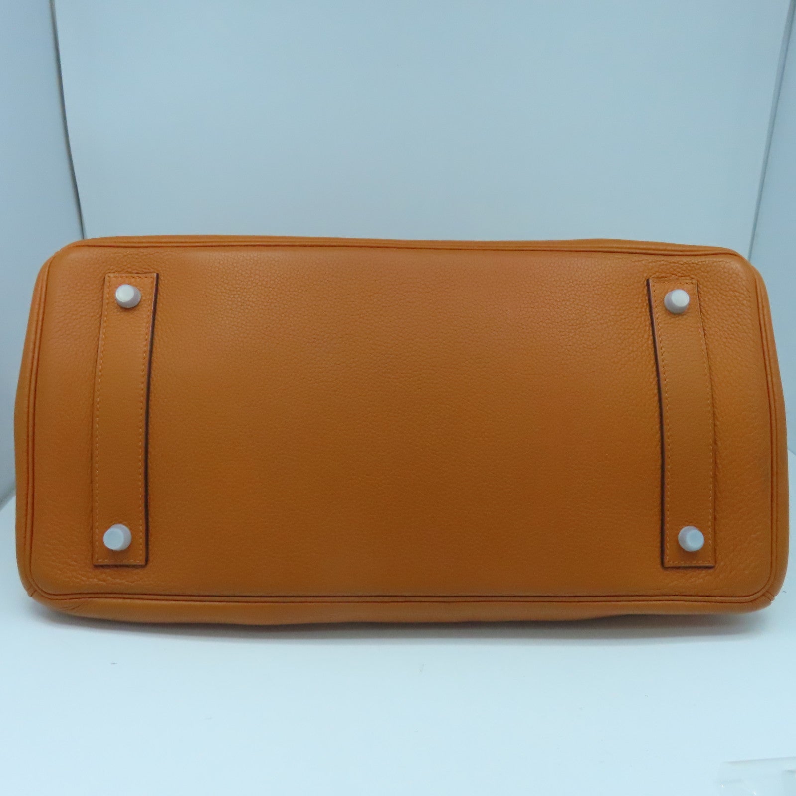HERMES Clemence皮革Shoulder Birkin銀扣手挽袋/肩背袋橙色