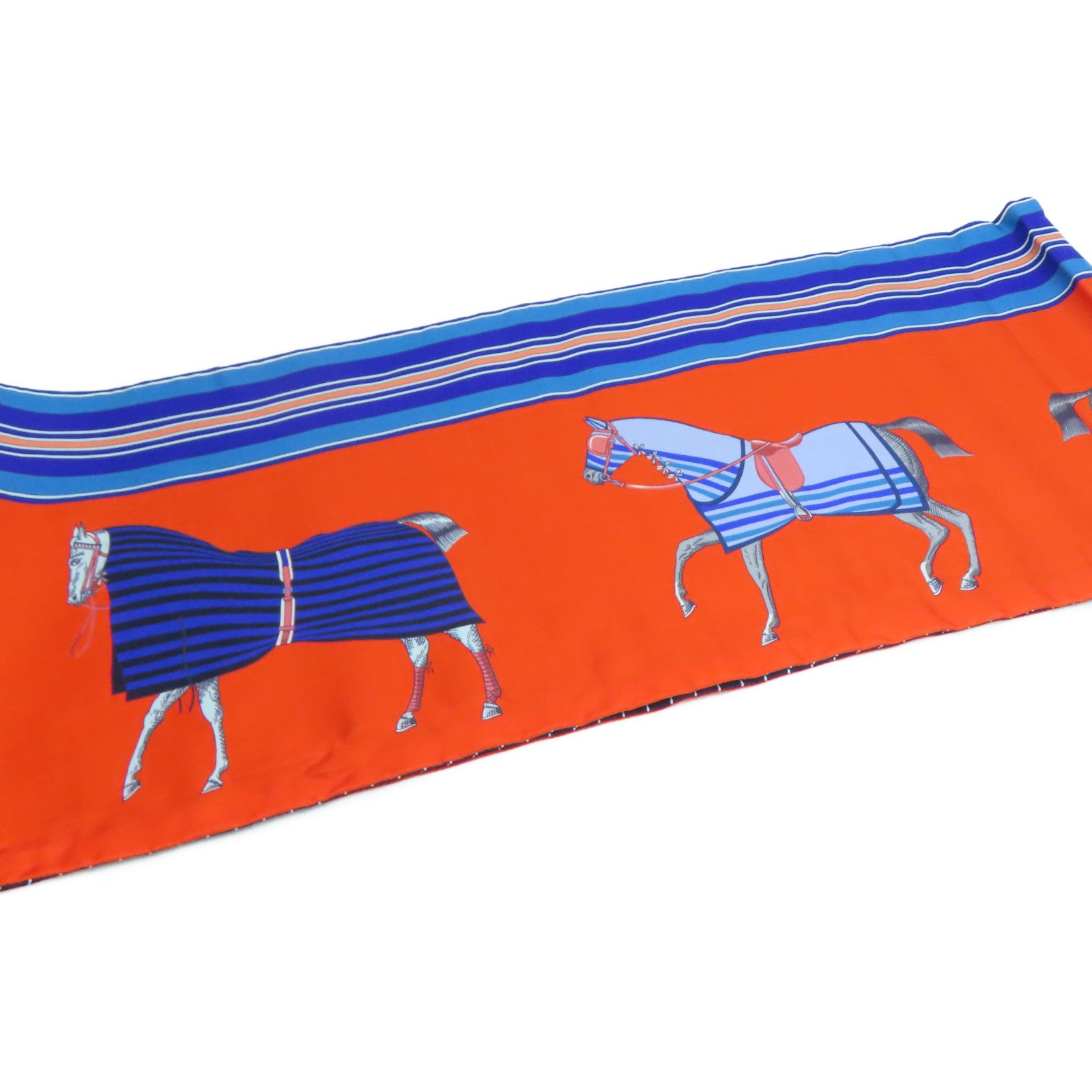 HERMES Silk Maxi Twilly Scrafs Orange/Blue