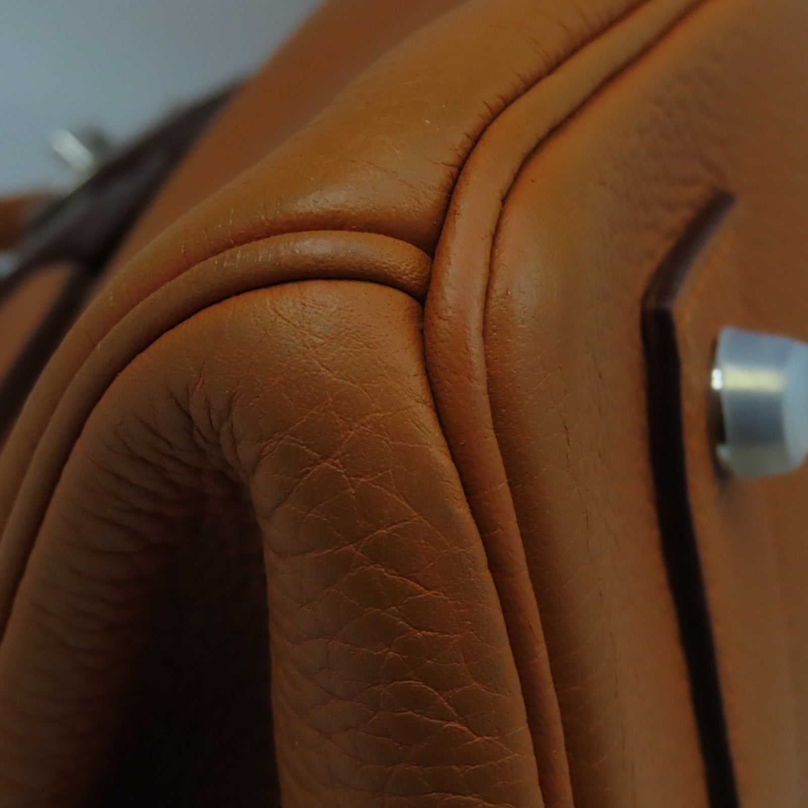 HERMES Clemence皮革Shoulder Birkin銀扣手挽袋/肩背袋橙色