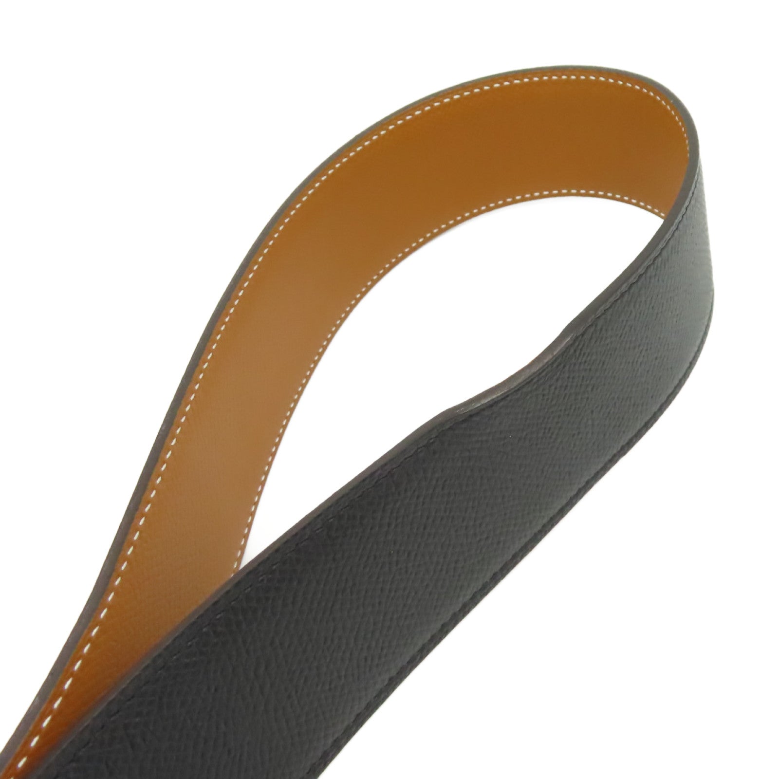 HERMES Epsom皮革Reversible Leather Strap Belt金扣皮帶黑色/棕色