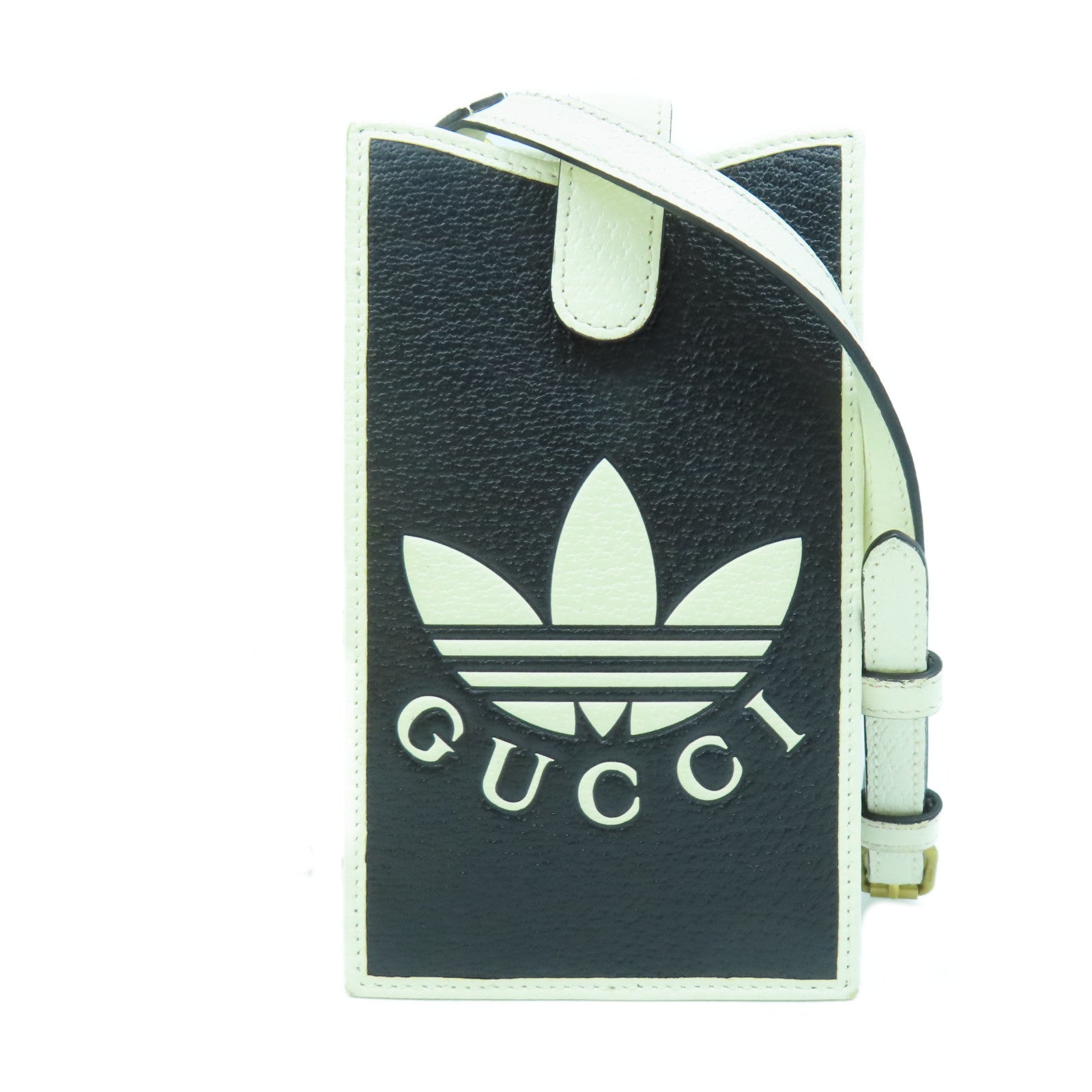 GUCCI 牛皮皮革Gucci x Addias Phone case金扣肩背袋黑色/白色