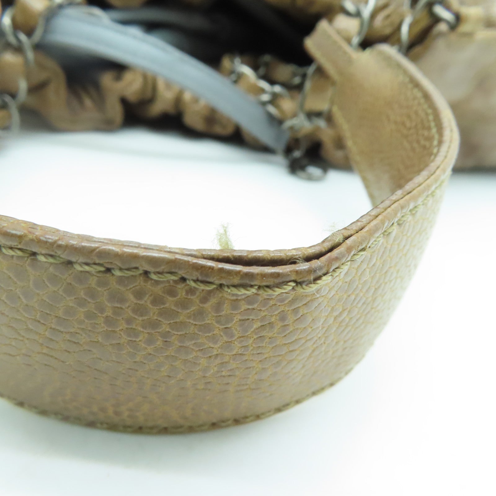 CHANEL 菱格牛皮皮革Totebag银扣手挽袋啡色
