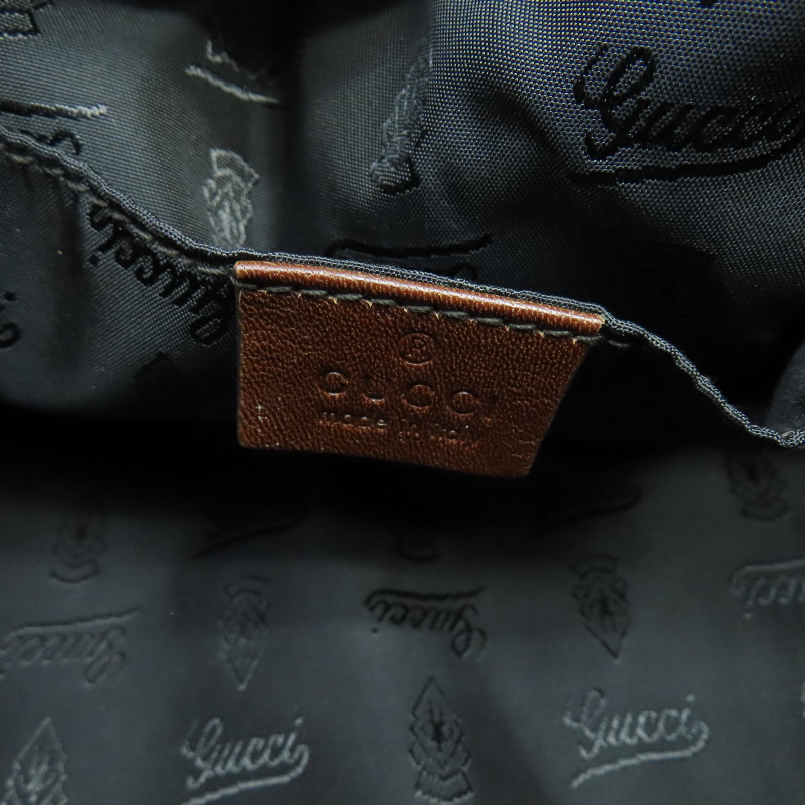 GUCCI 塗層帆布Ribbon金扣手挽袋棕色
