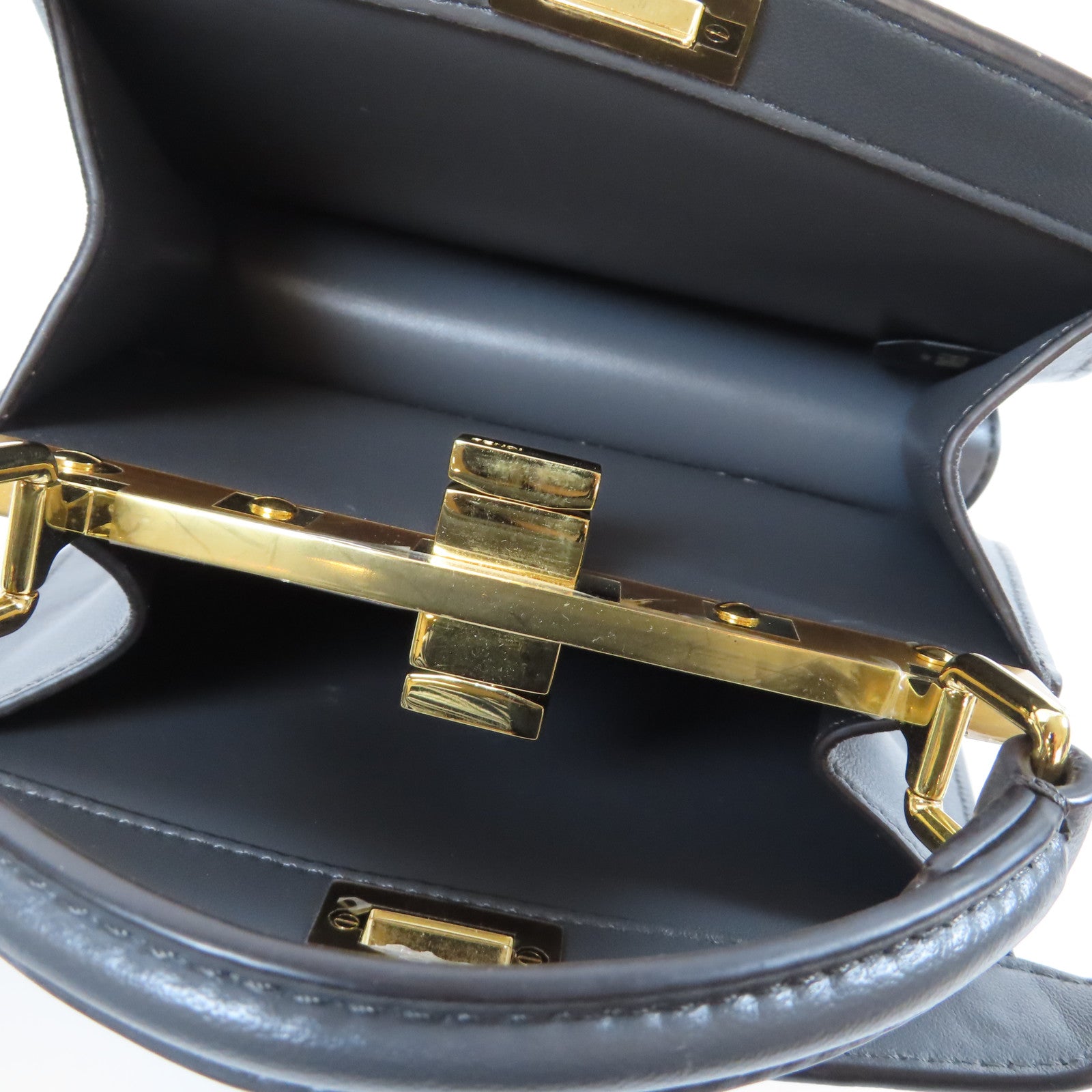 FENDI 牛皮皮革Peekaboo金扣手挽肩背兩用袋灰色