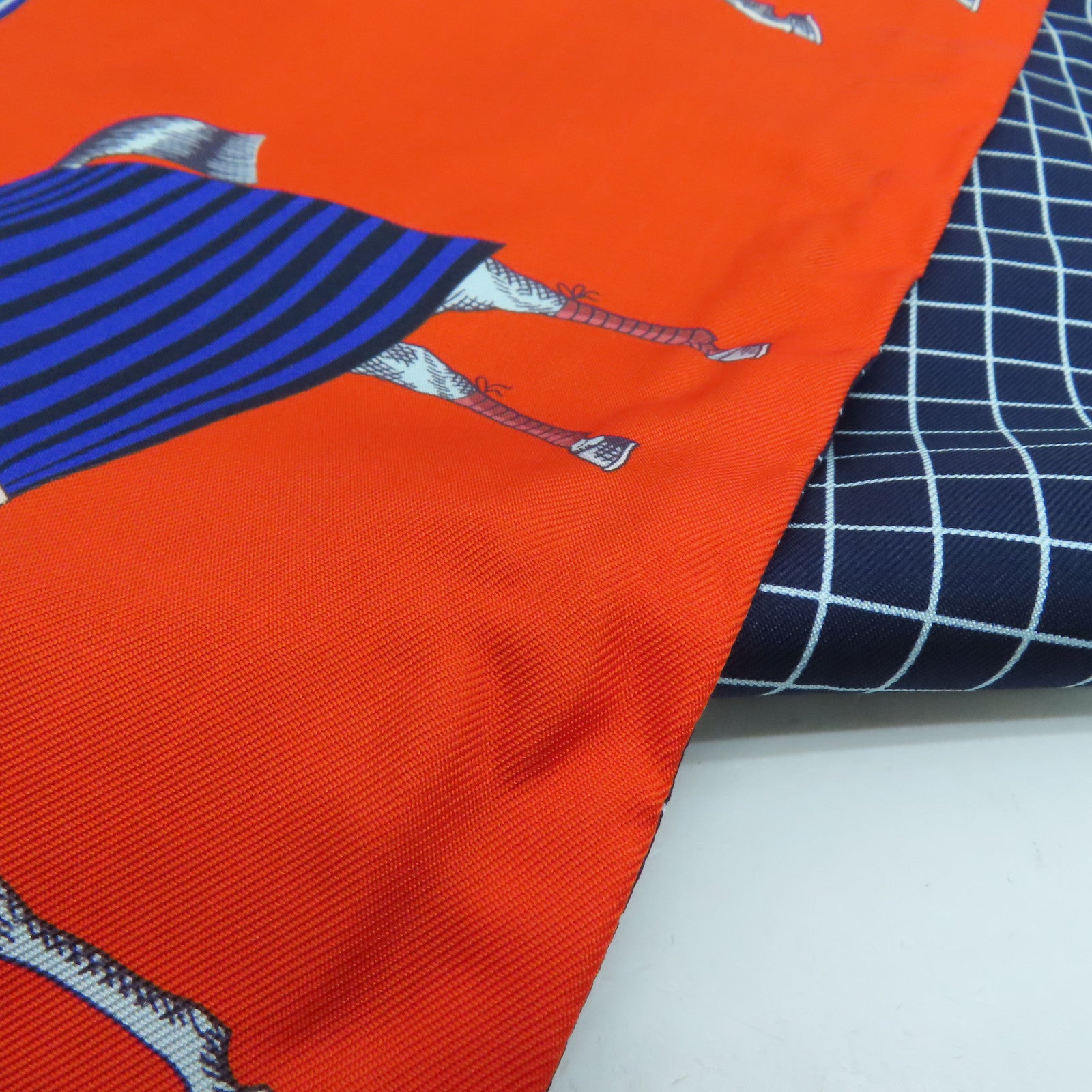 HERMES Silk Maxi Twilly Scrafs Orange/Blue
