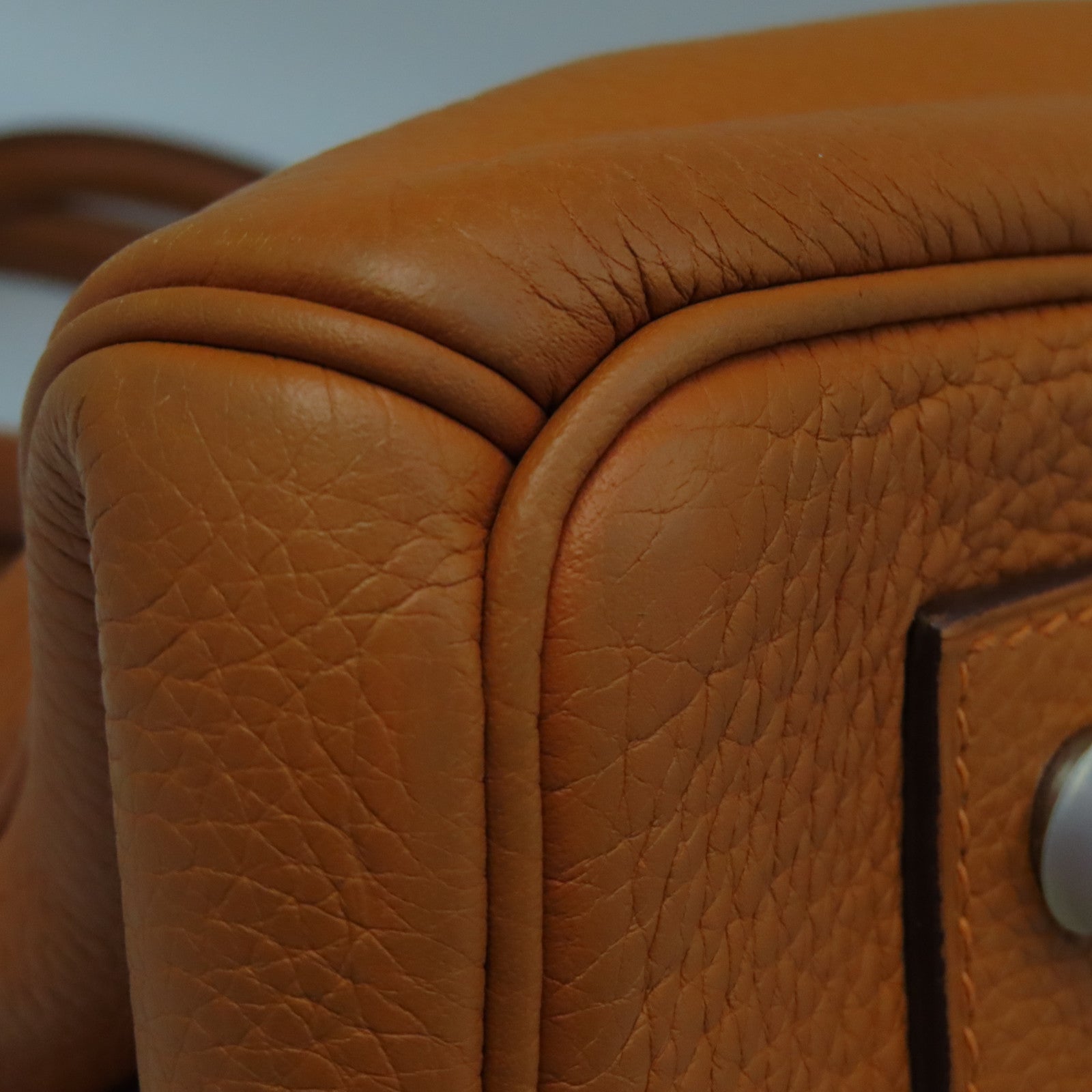HERMES Clemence皮革Shoulder Birkin銀扣手挽袋/肩背袋橙色