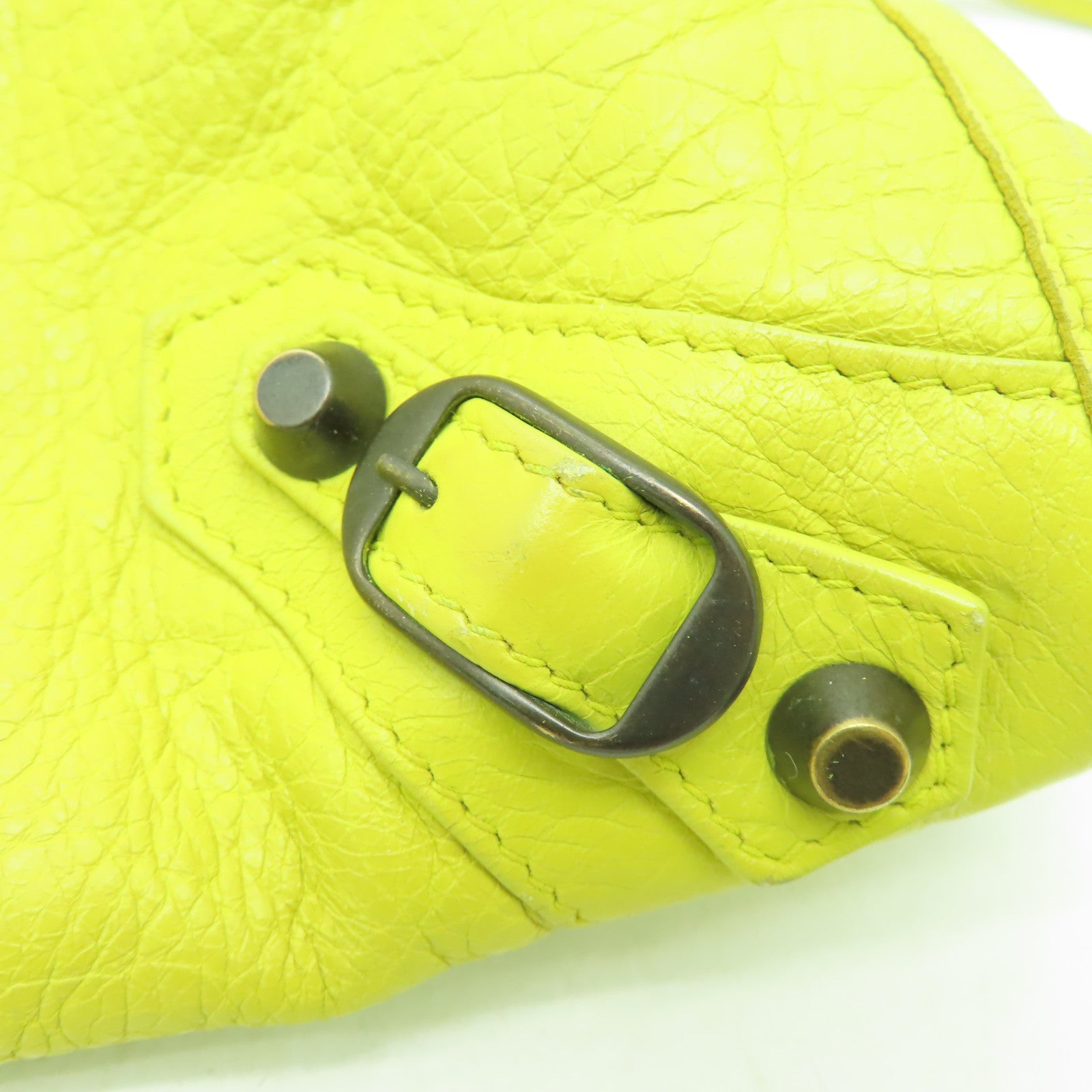 BALENCIAGA 羊皮皮革City黑扣手挽肩背兩用袋黃色