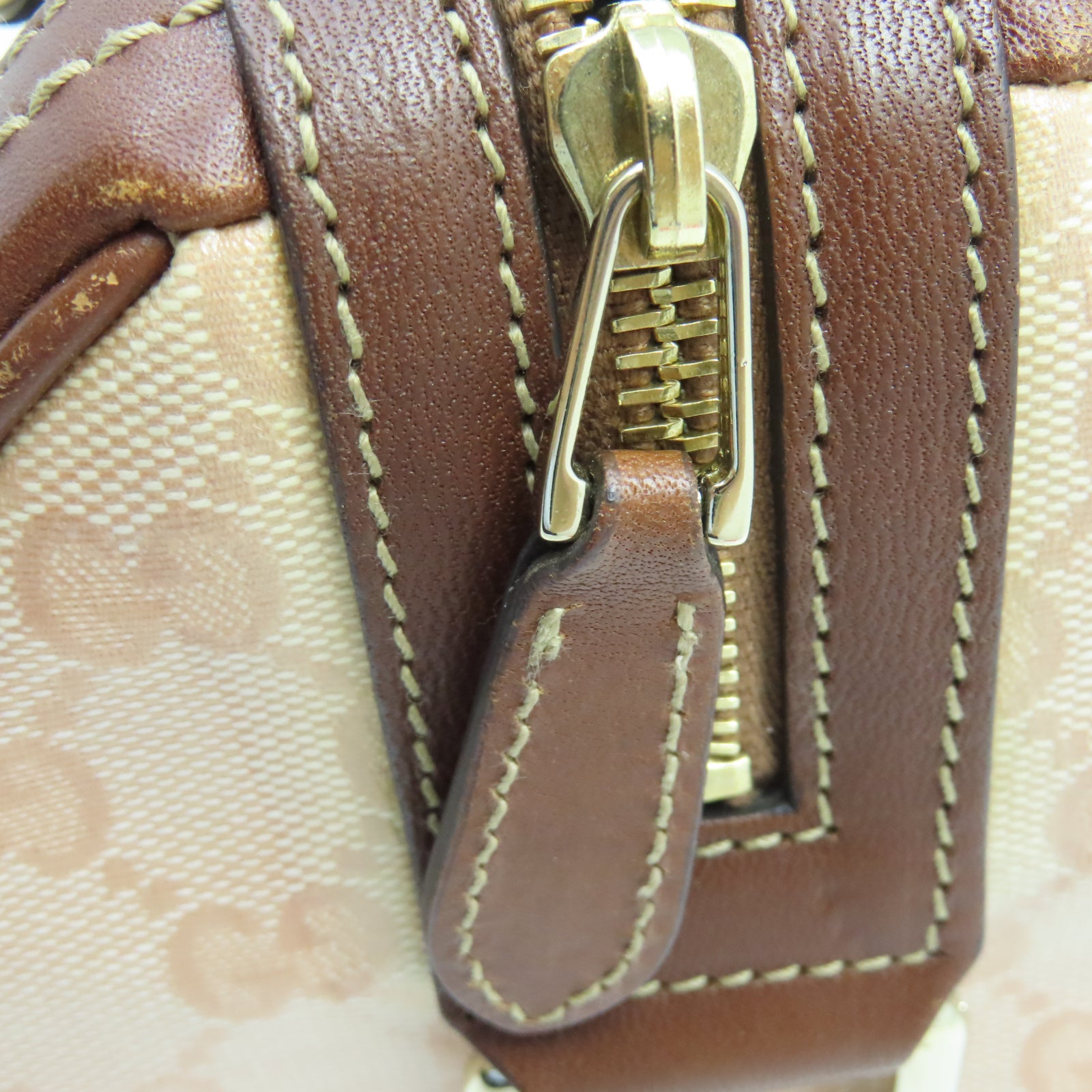GUCCI 塗層帆布Ribbon金扣手挽袋棕色