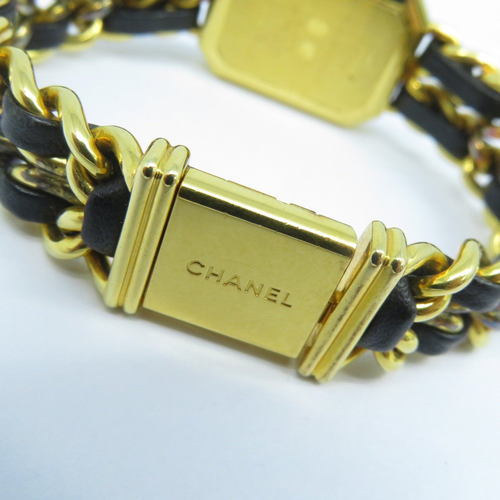 CHANEL Premiere M鍍金石英機芯手錶黑色/金色