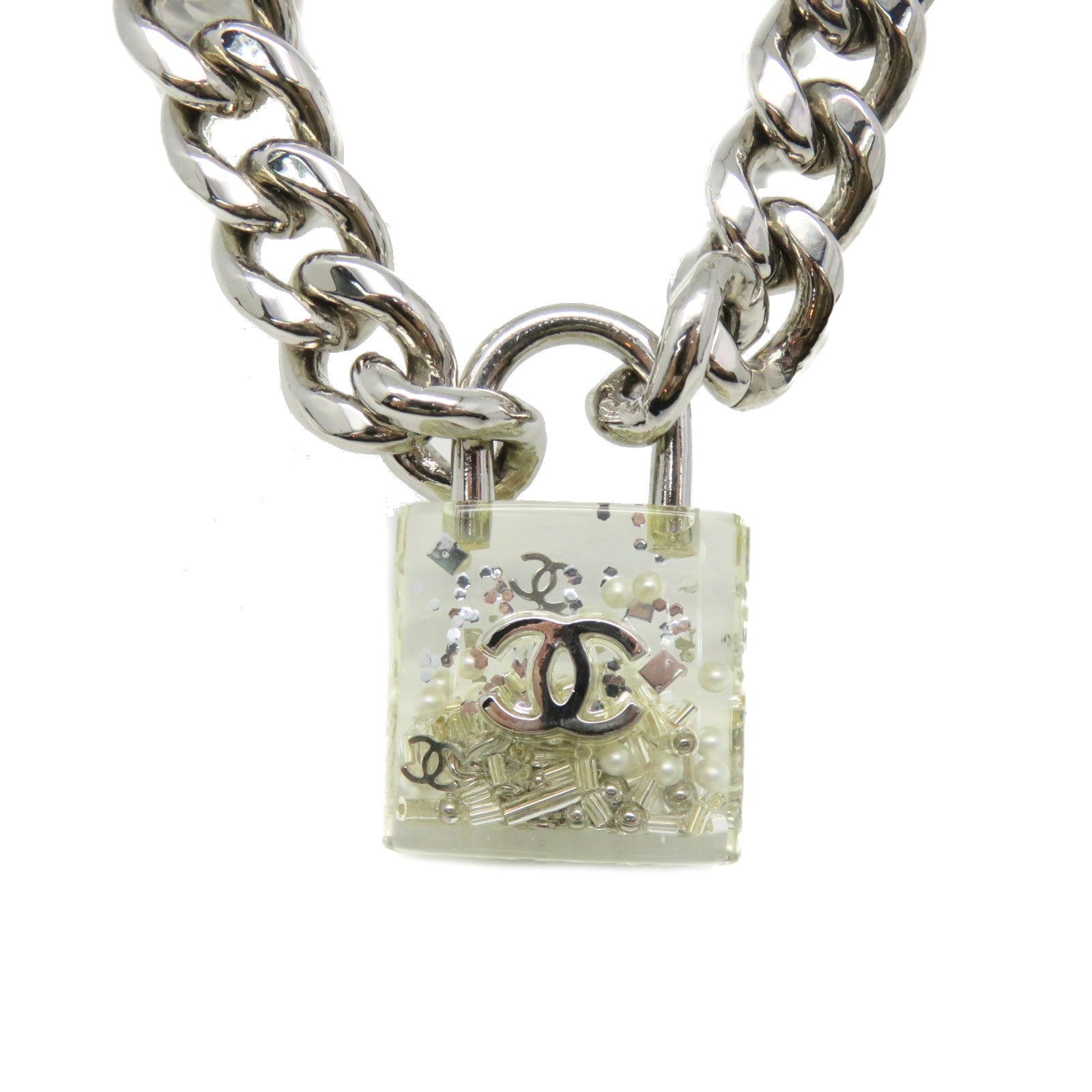 CHANEL 金屬/PCV Necklace項鏈銀色/透明色