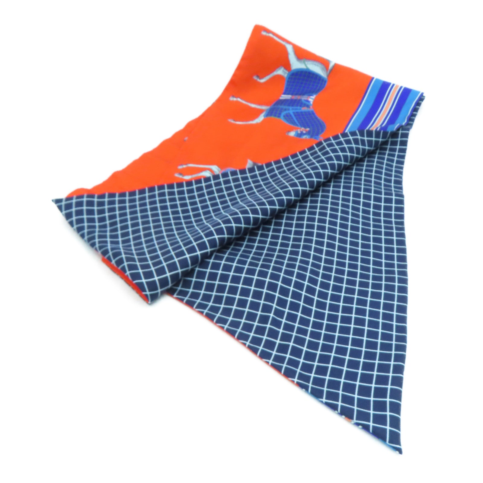 HERMES Silk Maxi Twilly Scrafs Orange/Blue
