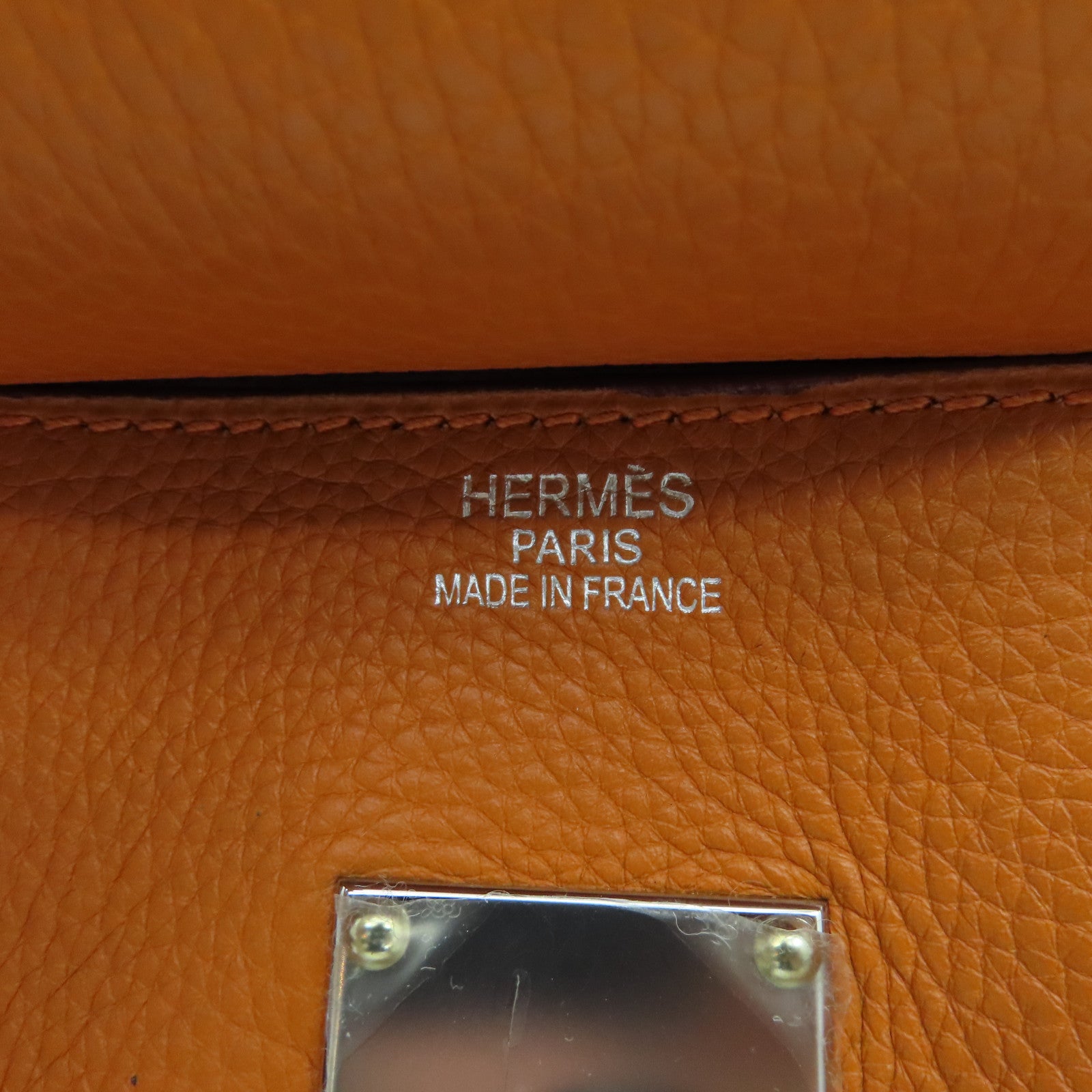 HERMES Clemence皮革Shoulder Birkin銀扣手挽袋/肩背袋橙色