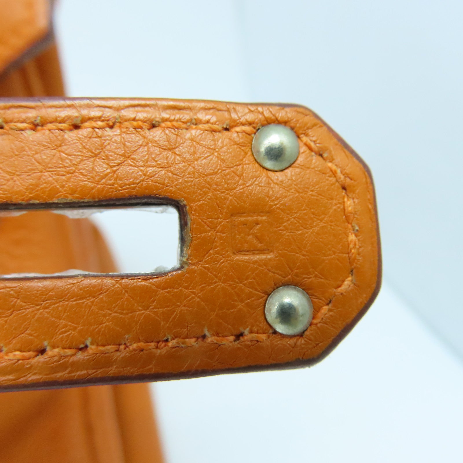 HERMES Clemence皮革Shoulder Birkin銀扣手挽袋/肩背袋橙色