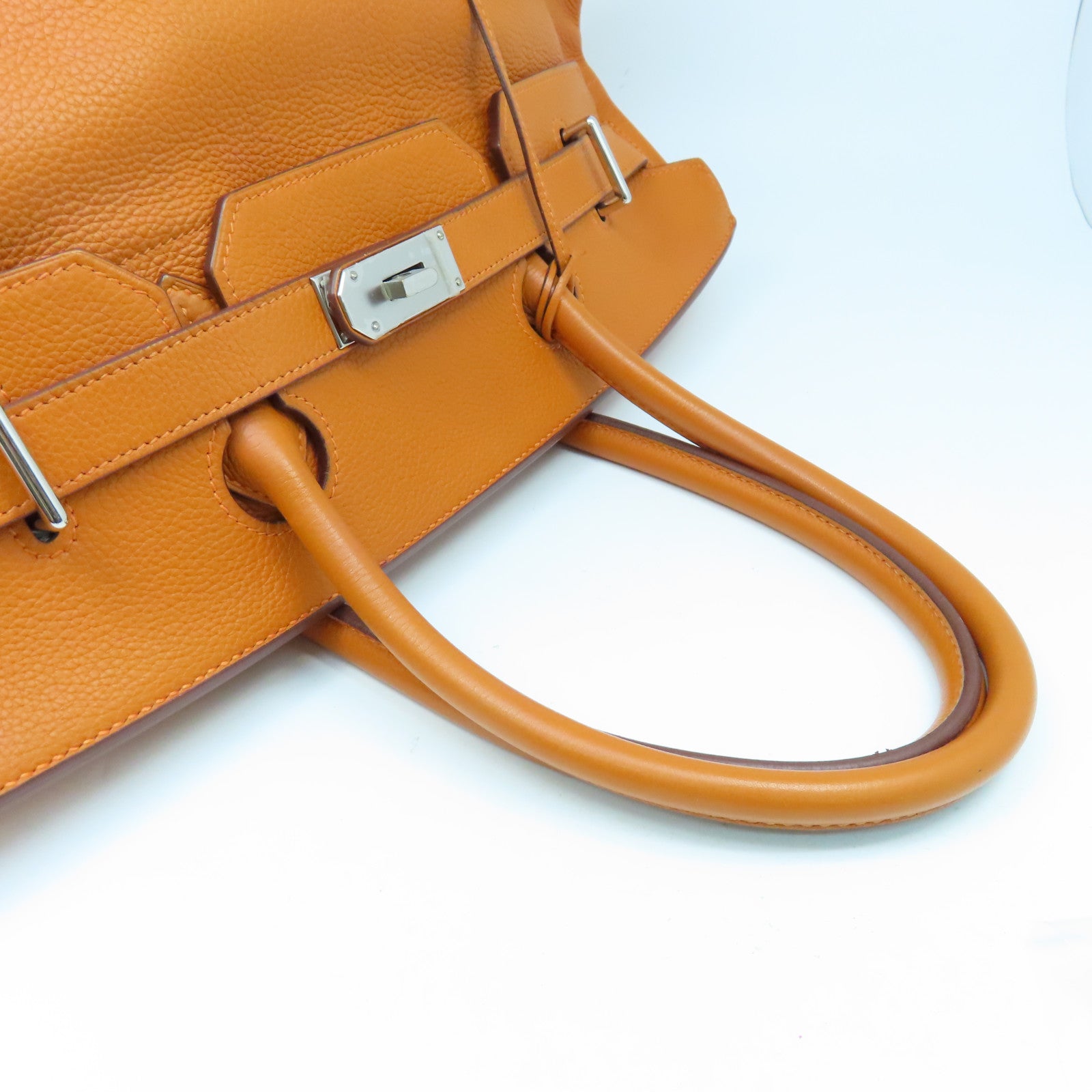 HERMES Clemence皮革Shoulder Birkin銀扣手挽袋/肩背袋橙色
